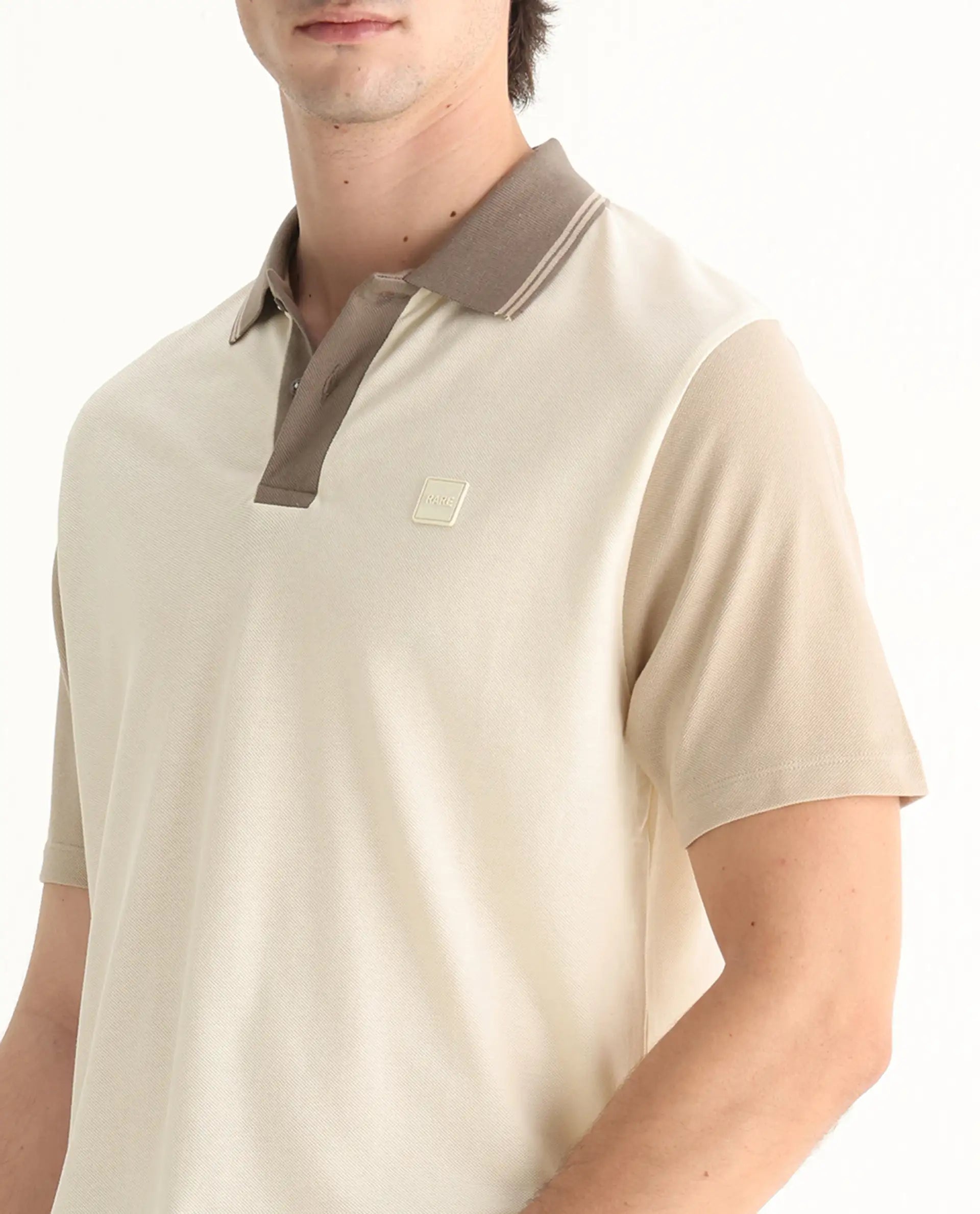 Rare Rabbit Men's Polf Off White Cotton Plain Regular Fit Half Sleeve Polo