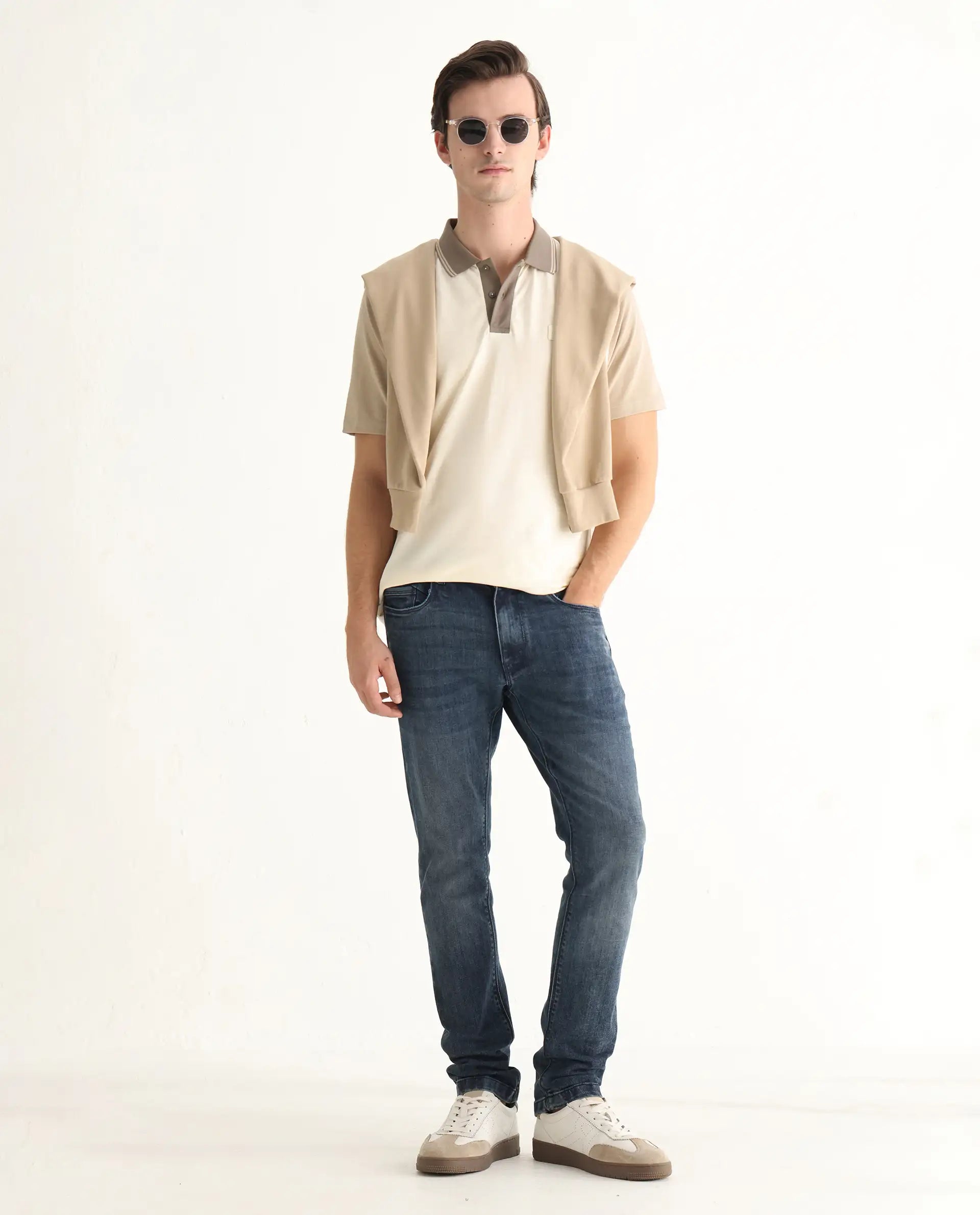 Rare Rabbit Men's Polf Off White Cotton Plain Regular Fit Half Sleeve Polo