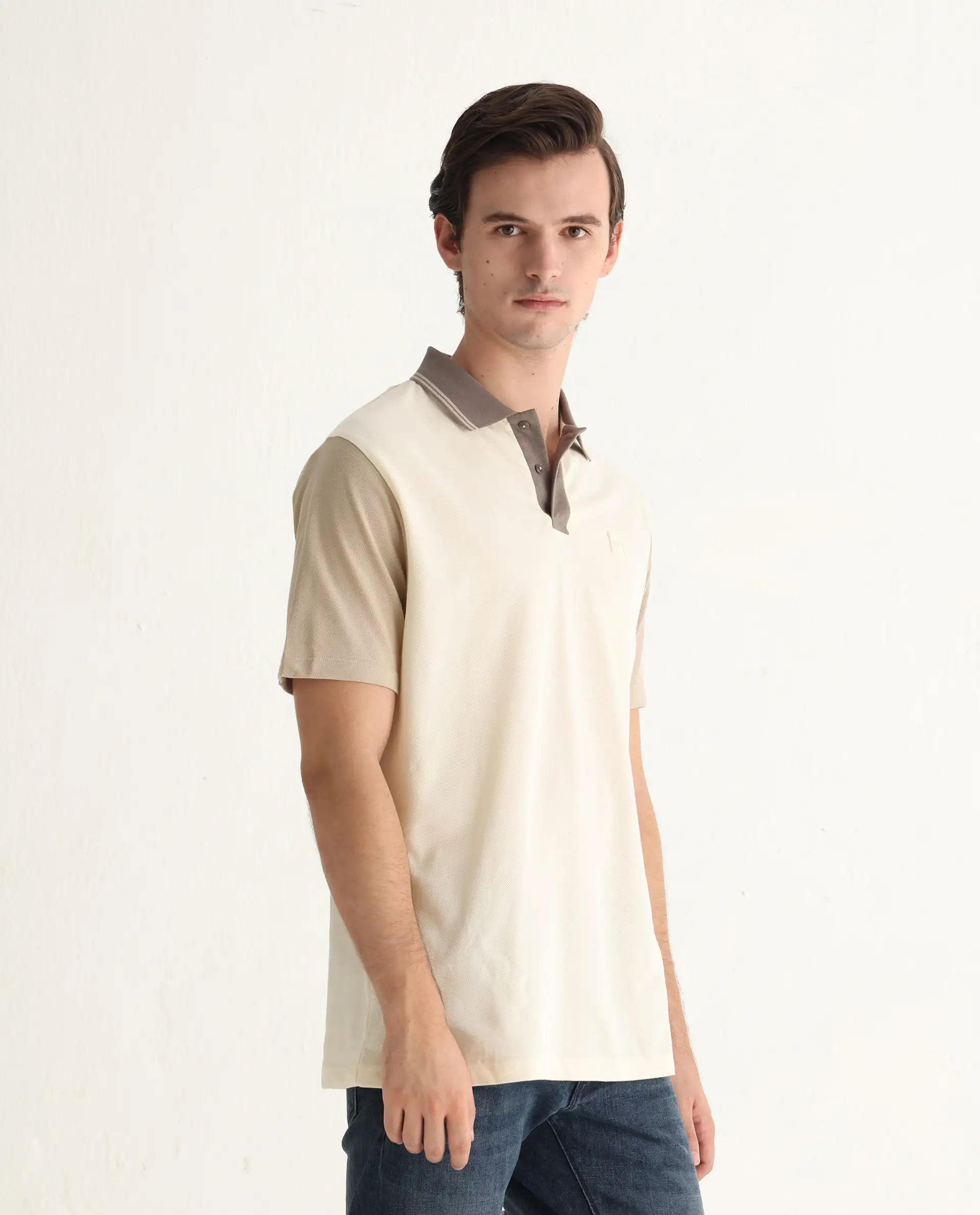 Rare Rabbit Men's Polf Off White Cotton Plain Regular Fit Half Sleeve Polo