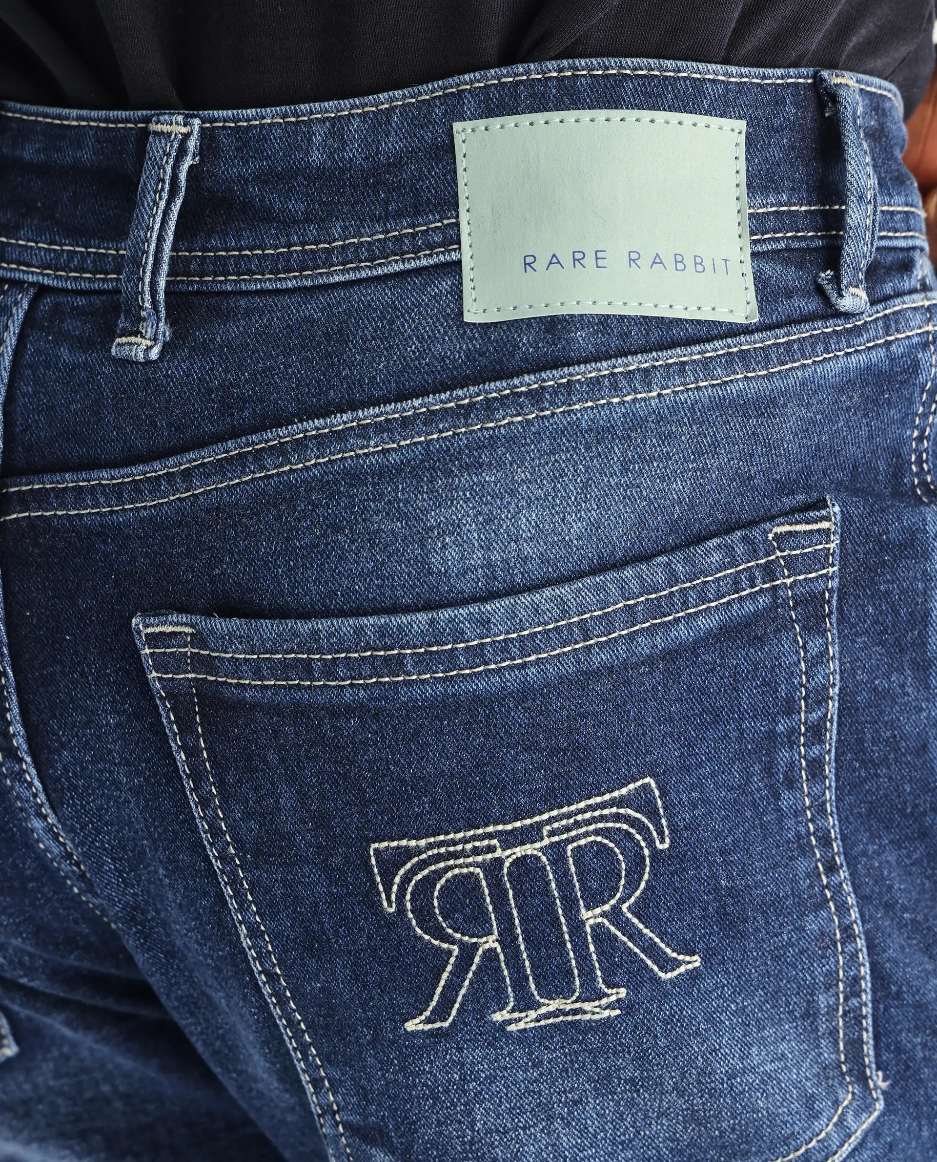 Rare Rabbit Men's Polin Blue Cotton Plain Morris Regular Fit Jeans