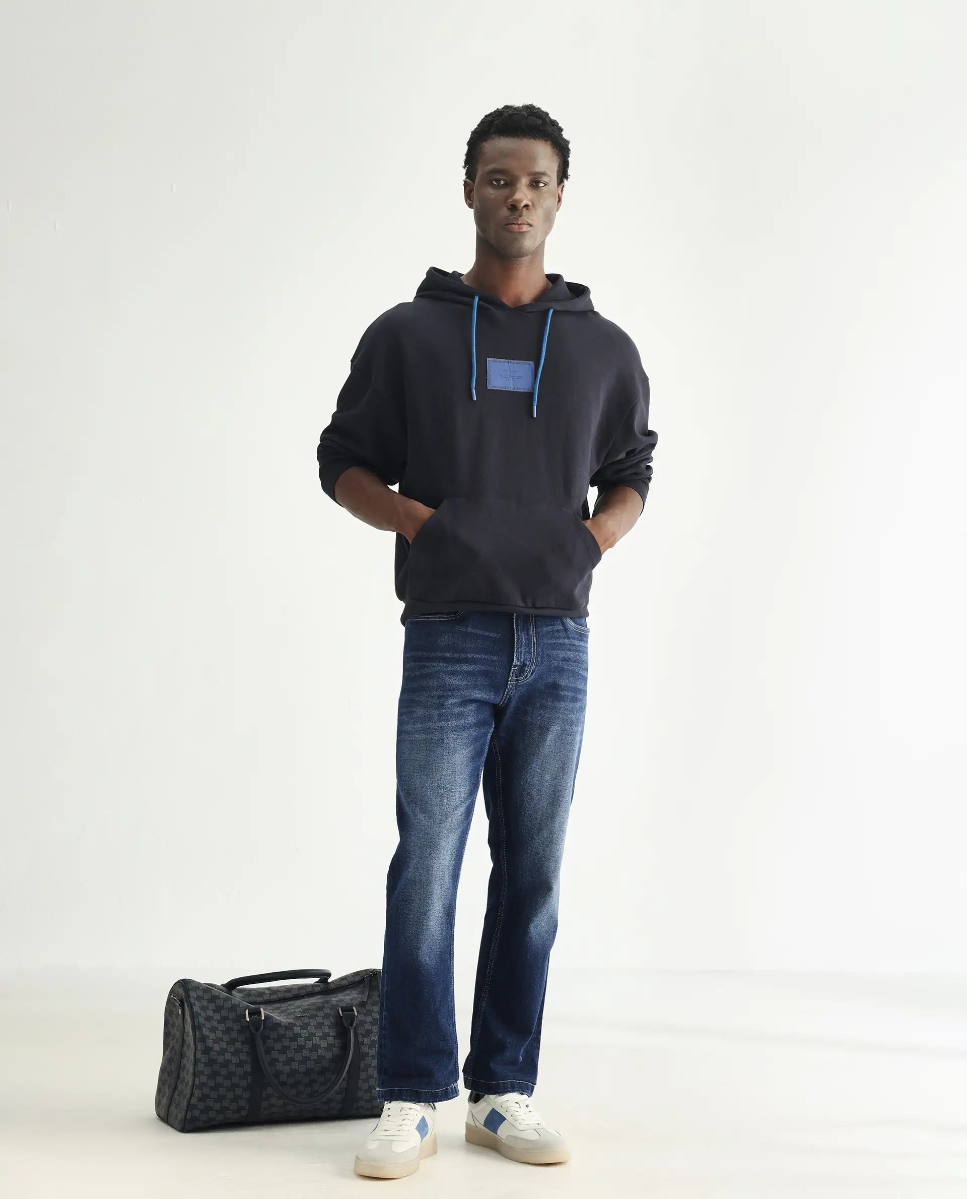 Rare Rabbit Men's Polin Blue Cotton Plain Morris Regular Fit Jeans