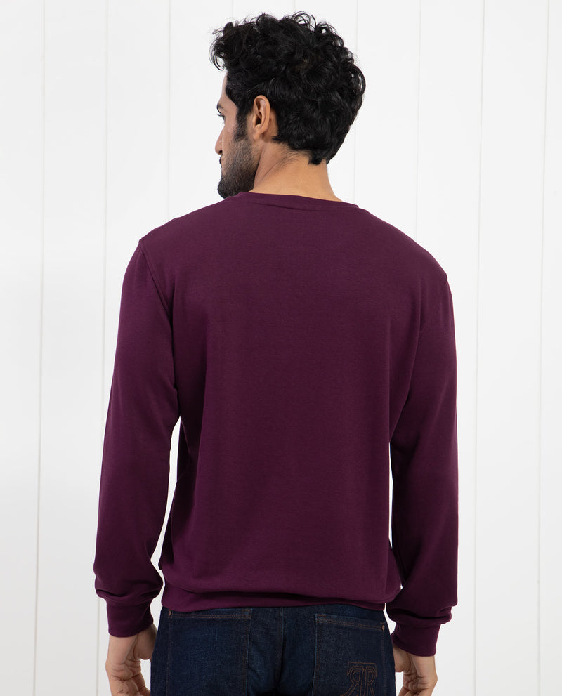 RARE RABBIT MENS PRAISE MAROON SWEATSHIRT COTTON POLYESTER TERRY FABRIC ROUND NECK KNITTED FULL SLEEVES COMFORTABLE FIT