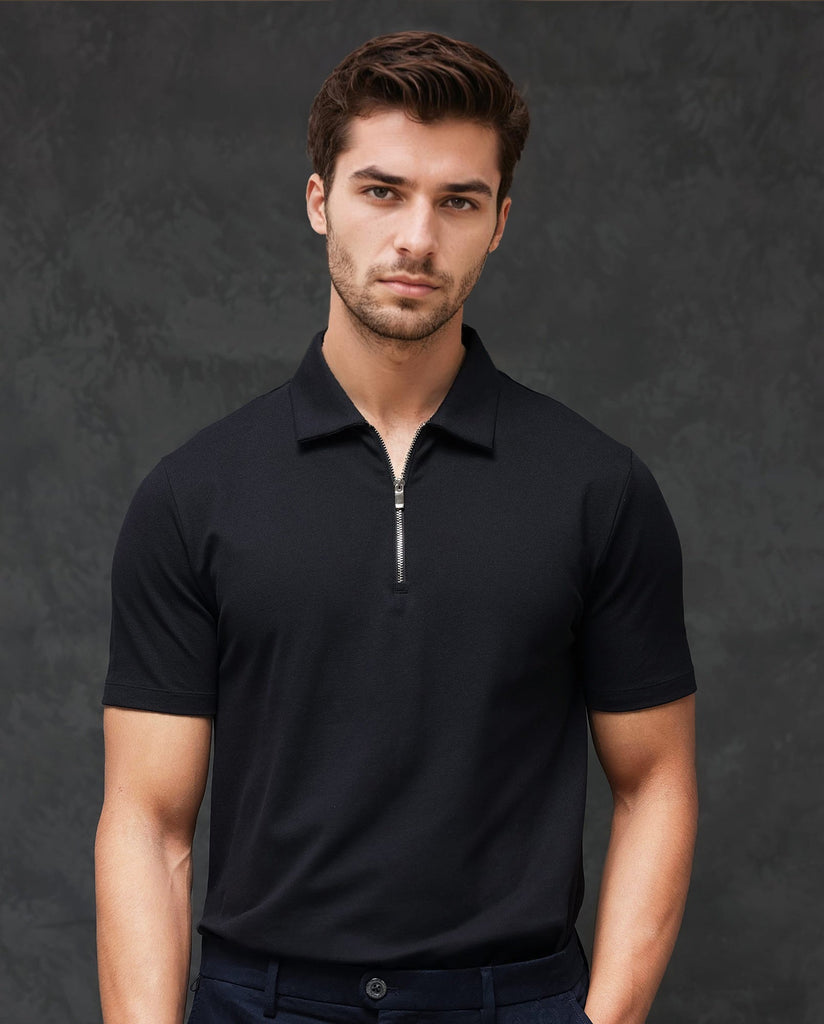 Black Polo Neck Plain Polo Shirts Mens PHIL 6524020 Black – Rudsak