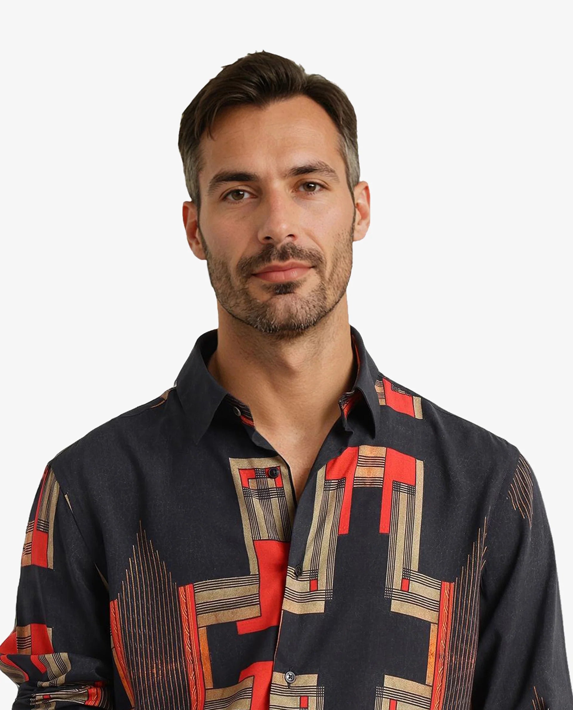 Rare Rabbit Men Propi Black Full Sleeve Regular Fit Geometric Print Shirt