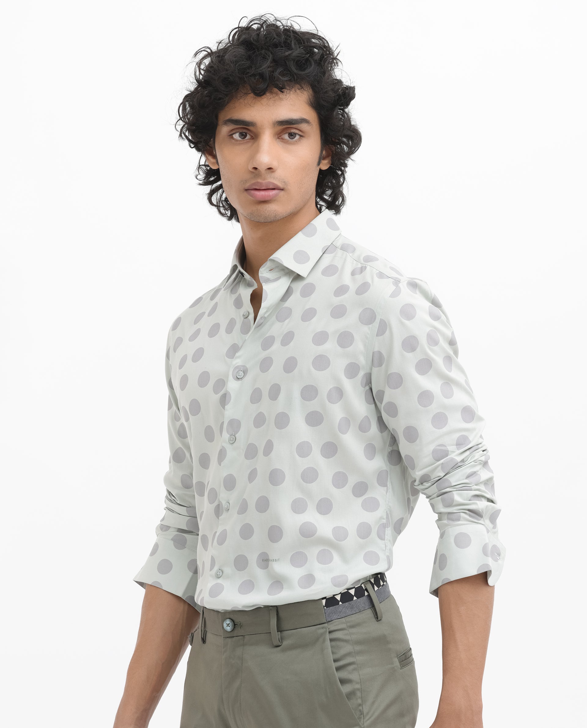 Rare Rabbit Men's Pucks Turq Viscose Fabric Full Sleeves Polka Dot Print Shirt