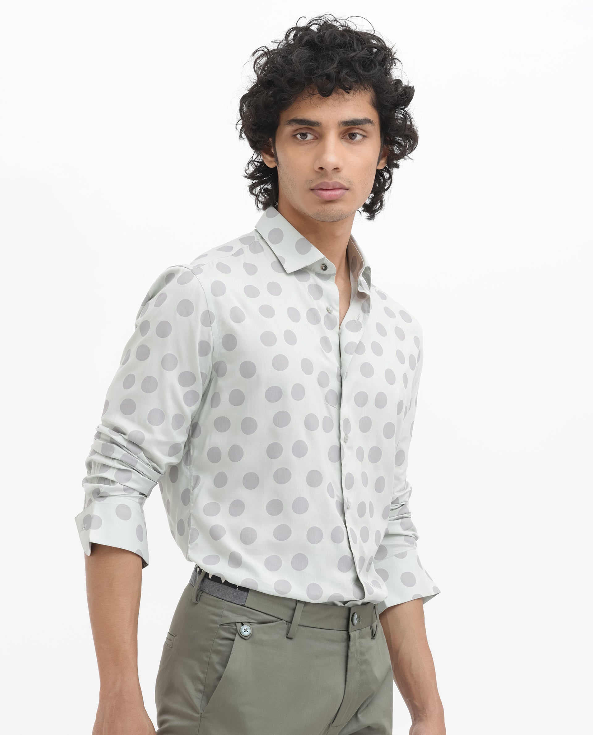 Rare Rabbit Men's Pucks Turq Viscose Fabric Full Sleeves Polka Dot Print Shirt