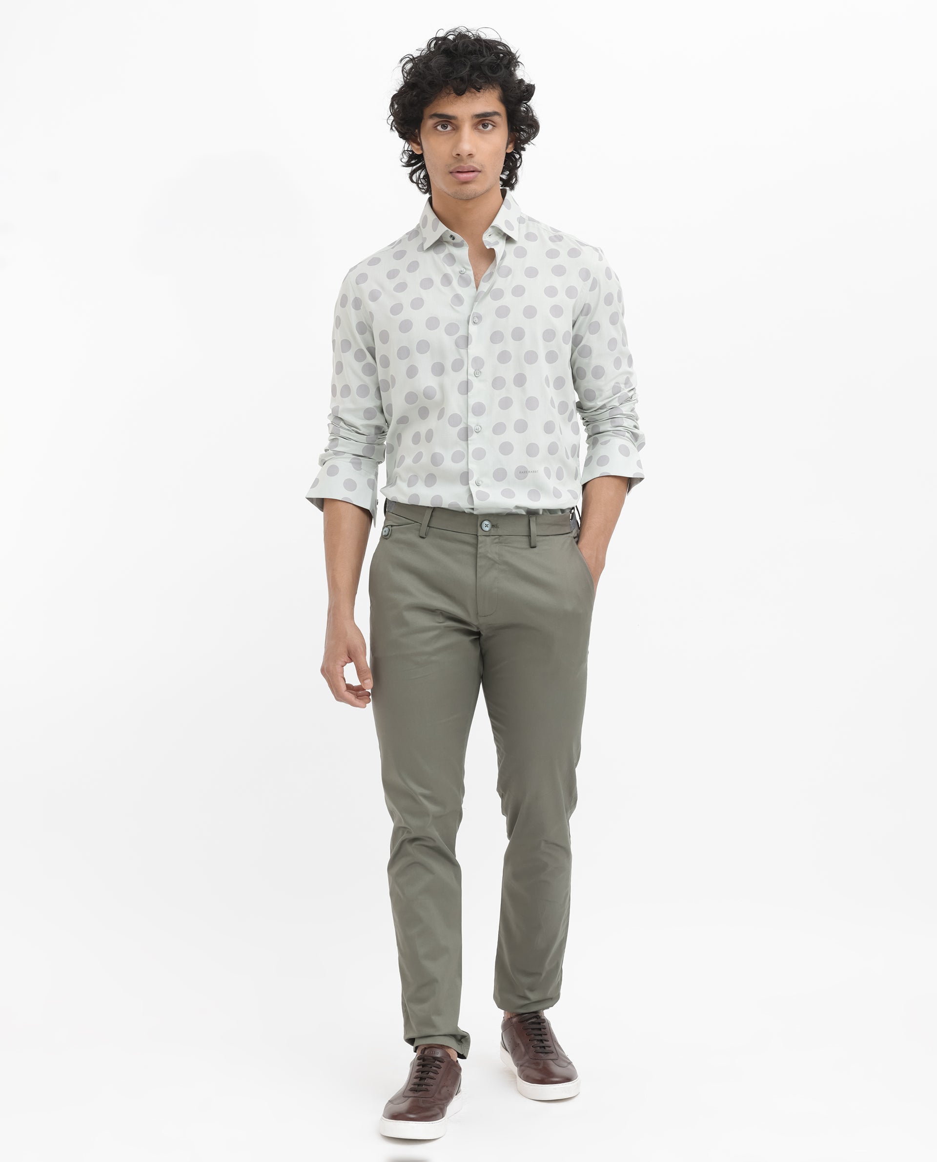 Rare Rabbit Men's Pucks Turq Viscose Fabric Full Sleeves Polka Dot Print Shirt