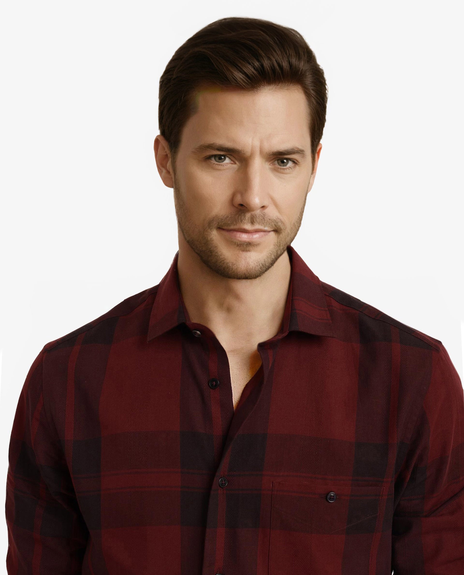 Rare Rabbit Men Pyre Dark Red Cotton Fabric Button Down Regular Collar Regular Fit Buffalo Plaid Shirt