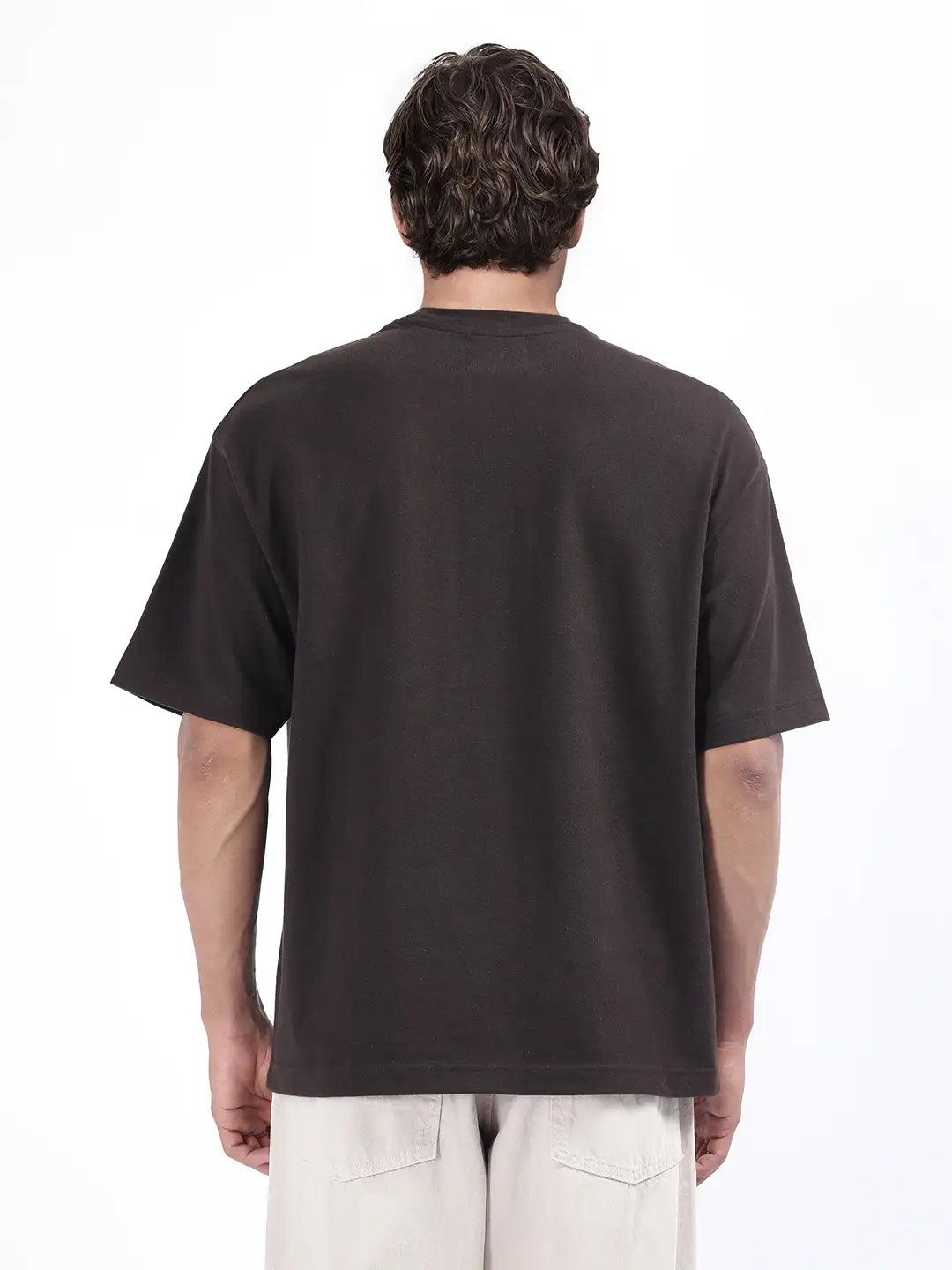 Rare Rabbit Men's Qena Brown Cotton Graphic Print Oversized Fit Half Sleeve Crew Neck T-Shirt