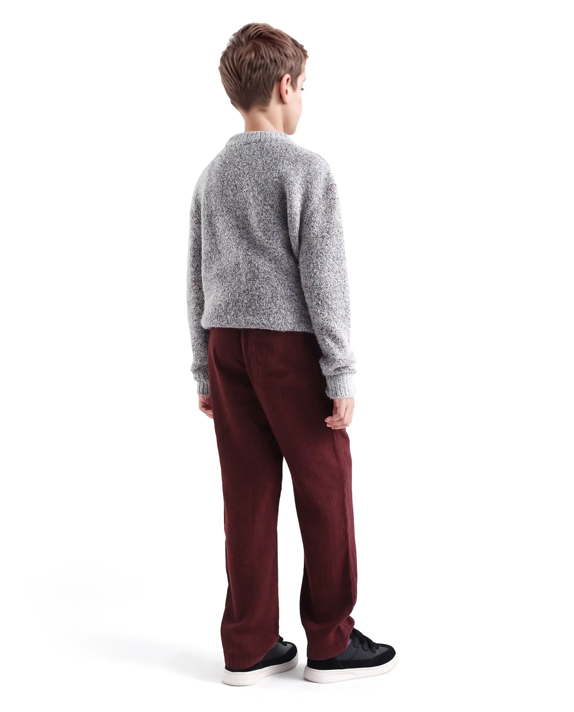 Rare Ones Kids Quen-B Maroon Cotton Blend Solid Button Closure Regular Fit Trouser