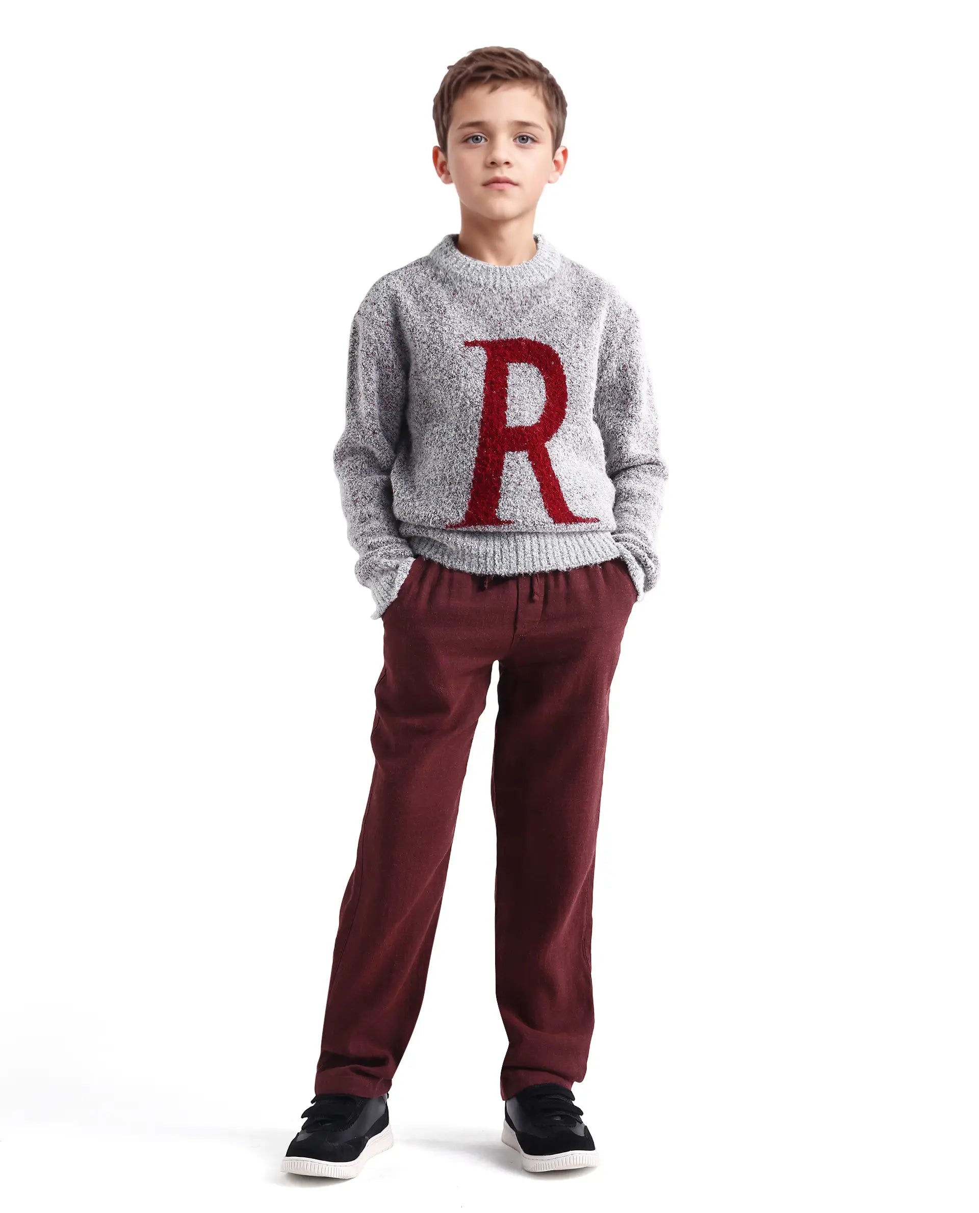 Rare Ones Kids Quen-B Maroon Cotton Blend Solid Button Closure Regular Fit Trouser