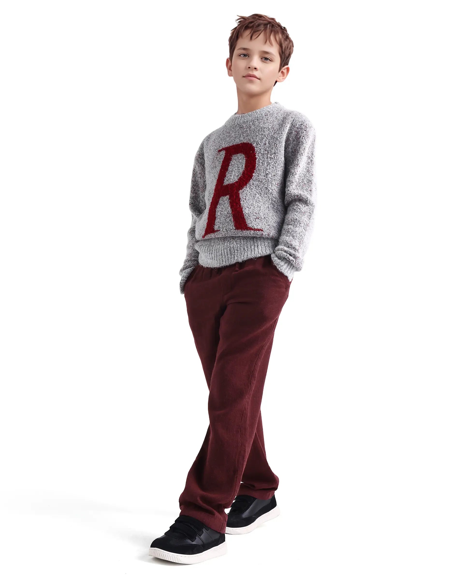 Rare Ones Kids Quen-B Maroon Cotton Blend Solid Button Closure Regular Fit Trouser
