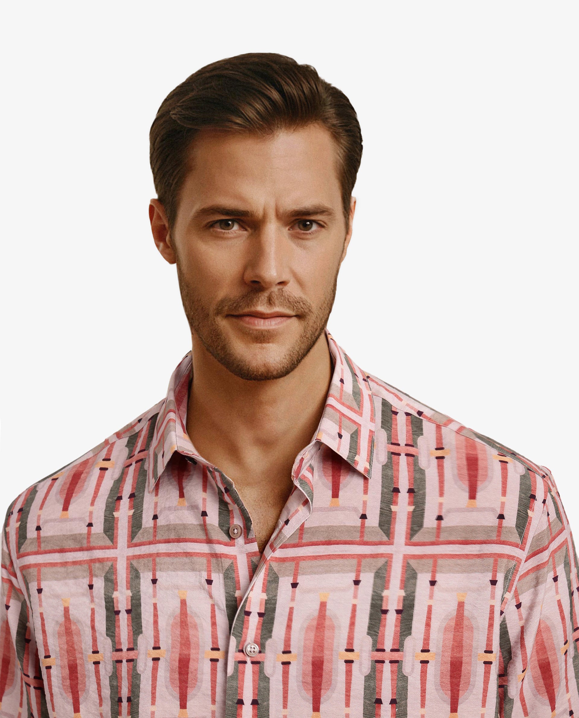 Rare Rabbit Men Quill Beige Cotton Fabric Short Sleeve Boxy Fit Abstract Print Shirt