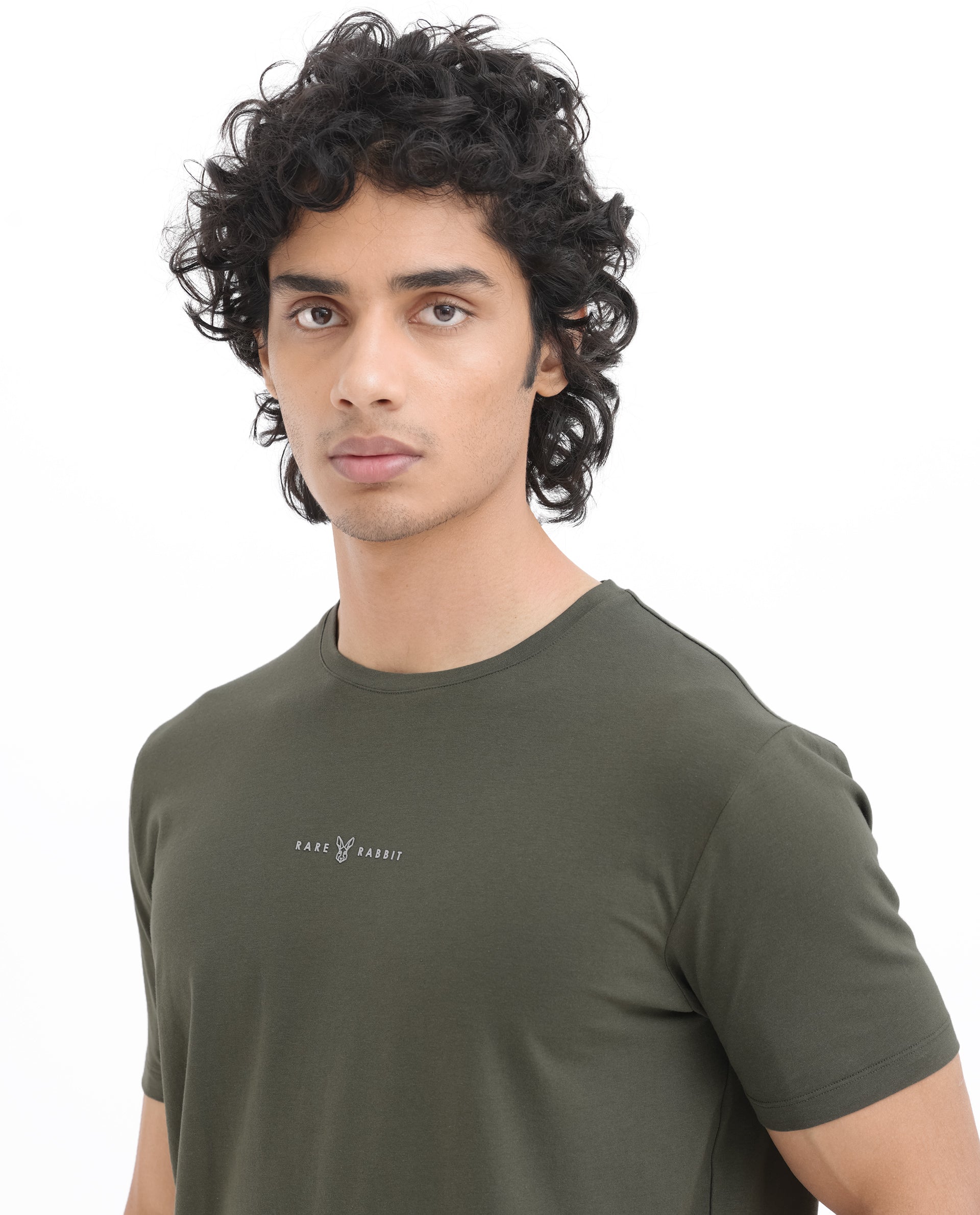 Rare Rabbit Mens Rabbit-Z Olive Short Sleeve Solid Graphic Print T-Shirt