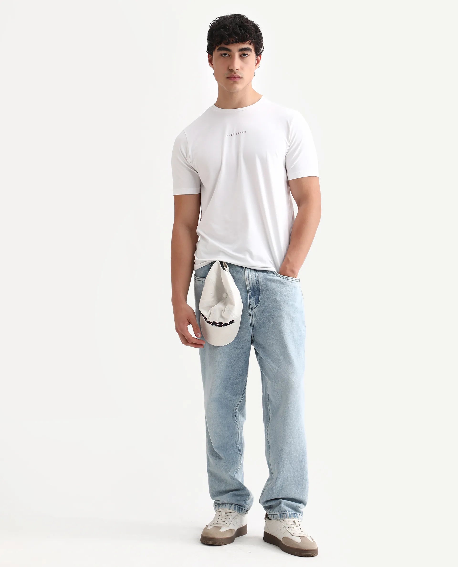 Rare Rabbit Men's Rabbit-25 White Cotton Blend Graphic Print Regular Fit Half Sleeve Crew Neck T-Shirt