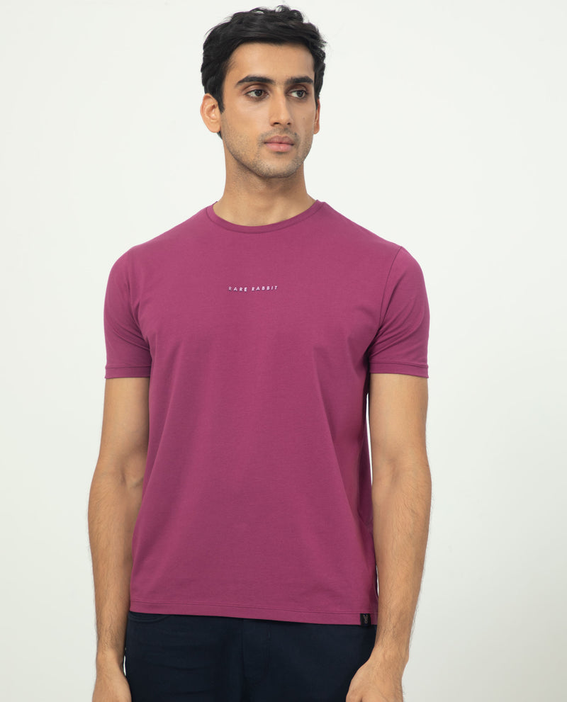 Rare Rabbit Men's Rabbit-5 Pink Crew Neck HD Print Branding Half Sleeves Regular Fit T-Shirt