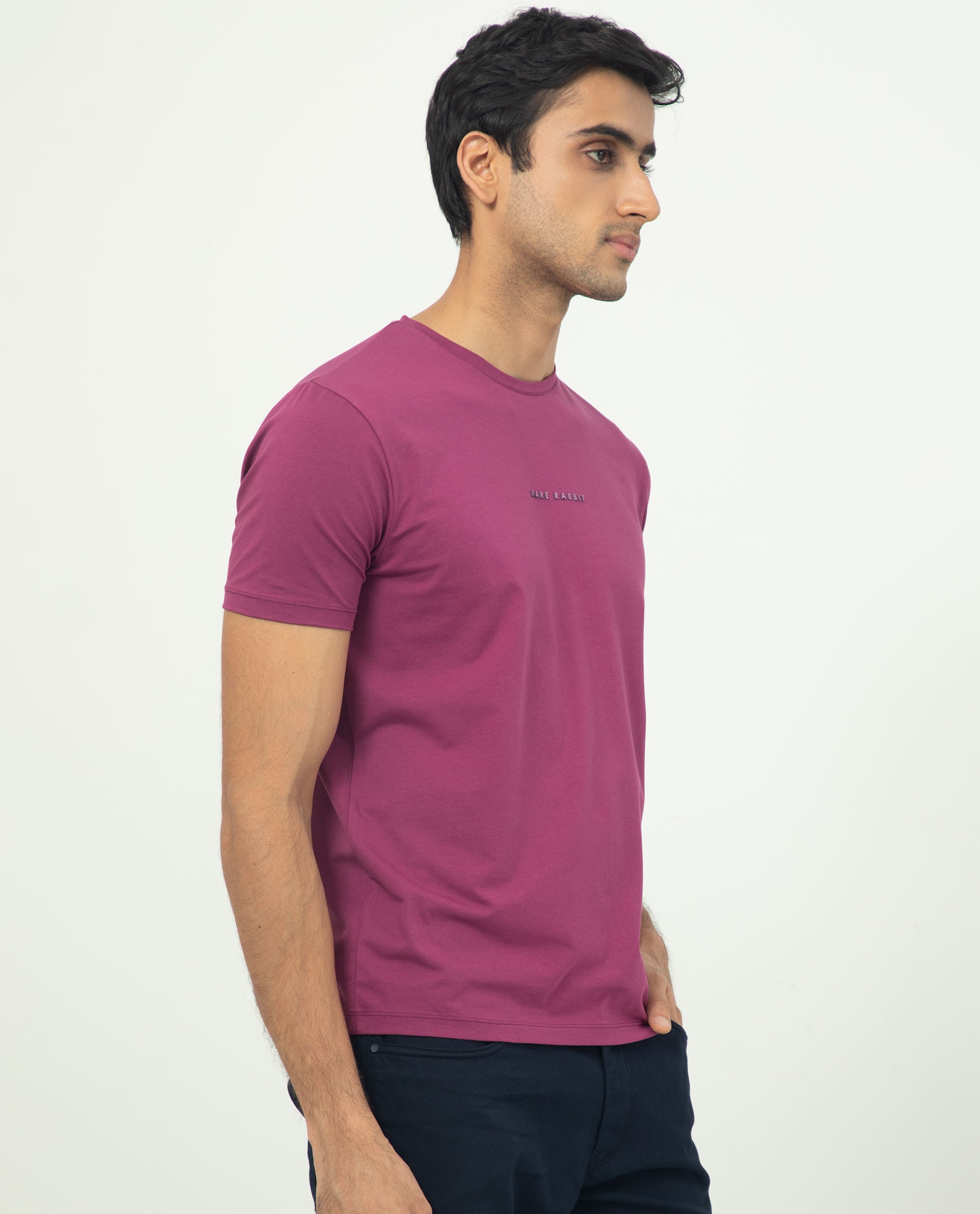 Rare Rabbit Men's Rabbit-5 Pink Crew Neck HD Print Branding Half Sleeves Regular Fit T-Shirt