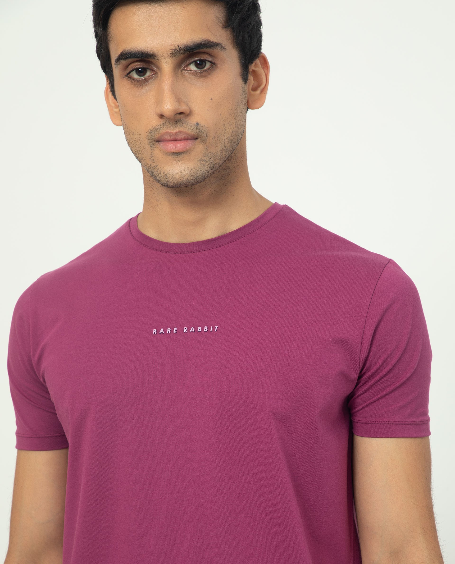 Rare Rabbit Men's Rabbit-5 Pink Crew Neck HD Print Branding Half Sleeves Regular Fit T-Shirt