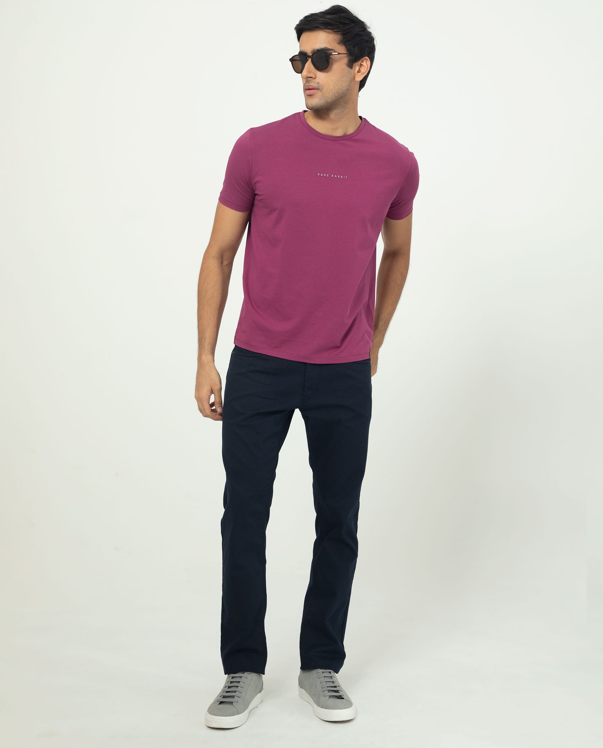 Rare Rabbit Men's Rabbit-5 Pink Crew Neck HD Print Branding Half Sleeves Regular Fit T-Shirt