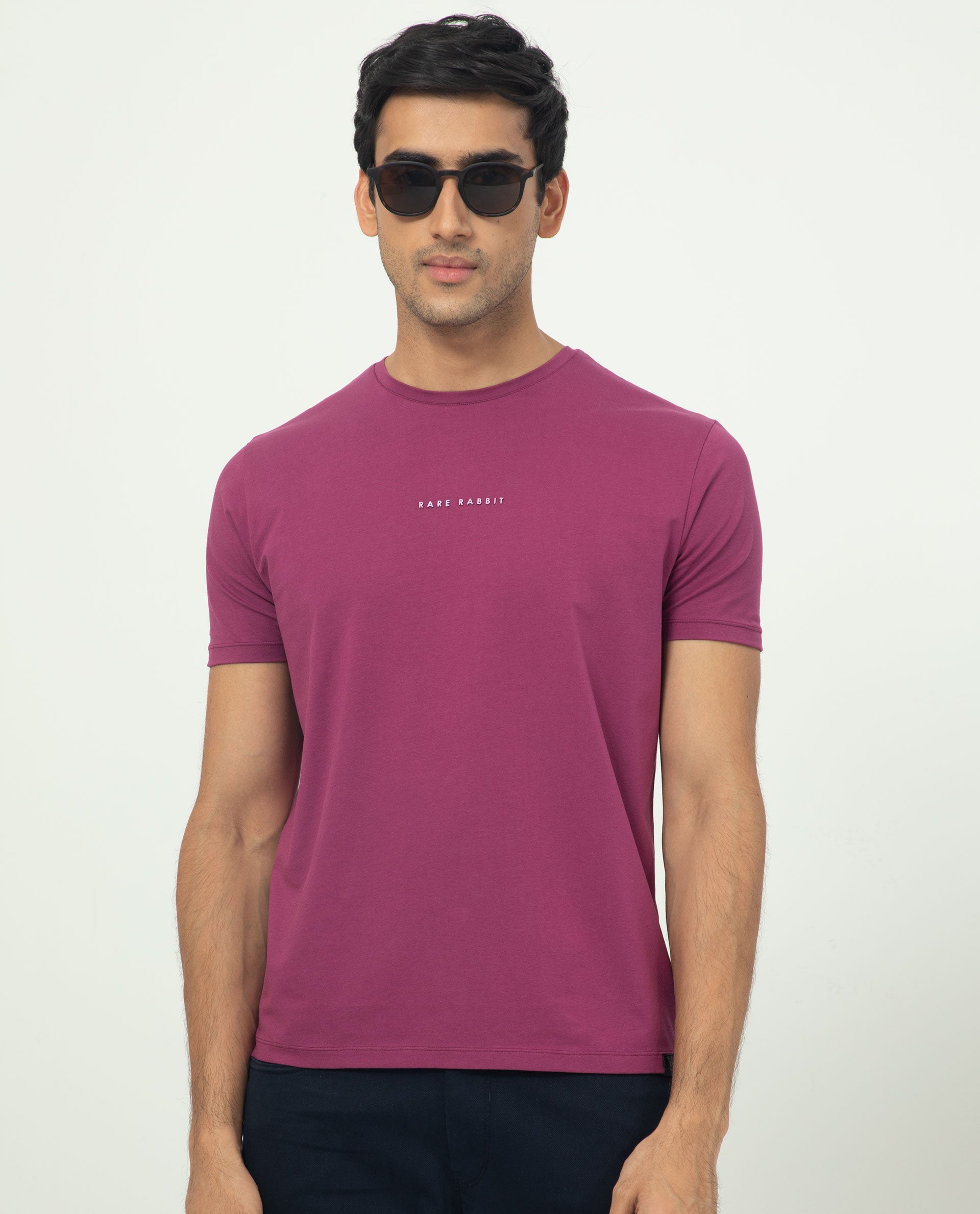 Rare Rabbit Men's Rabbit-5 Pink Crew Neck HD Print Branding Half Sleeves Regular Fit T-Shirt