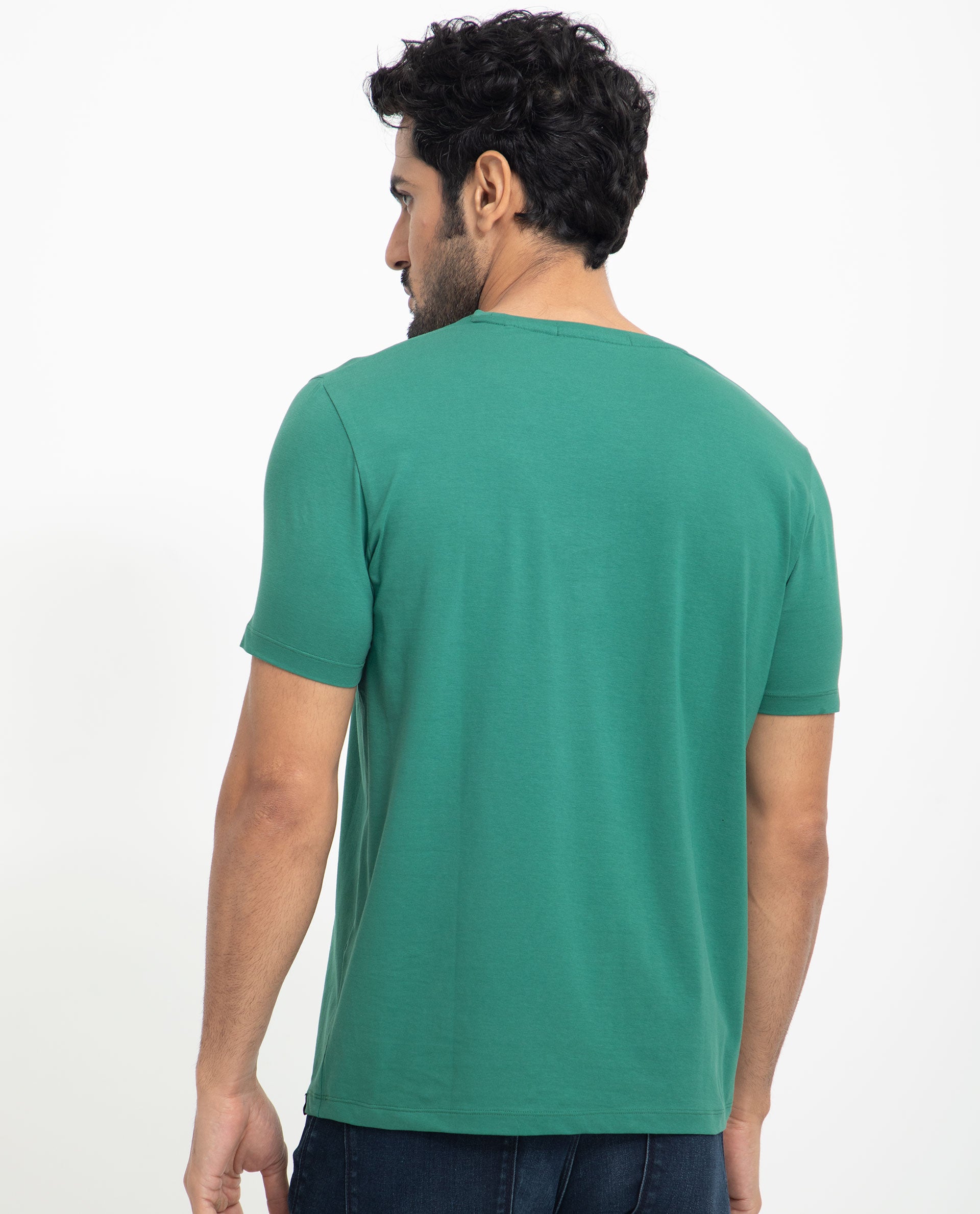 Rare Rabbit Men's Rabbit-5 Green Crew Neck HD Print Branding Half Sleeves Regular Fit T-Shirt