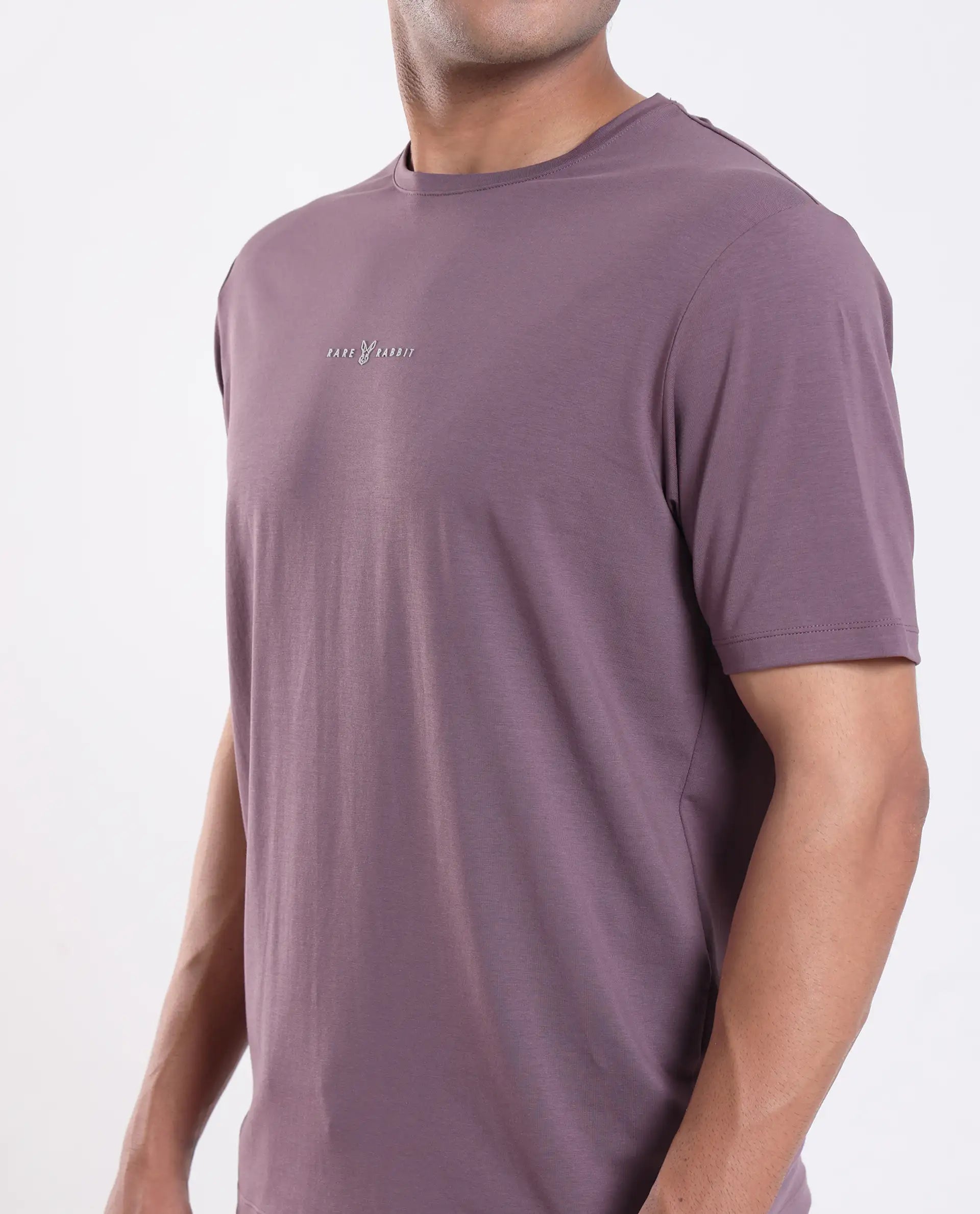 Rare Rabbit Men's Rabbit-25 Dusky Purple Cotton Blend Graphic Print Regular Fit Half Sleeve Crew Neck T-Shirt