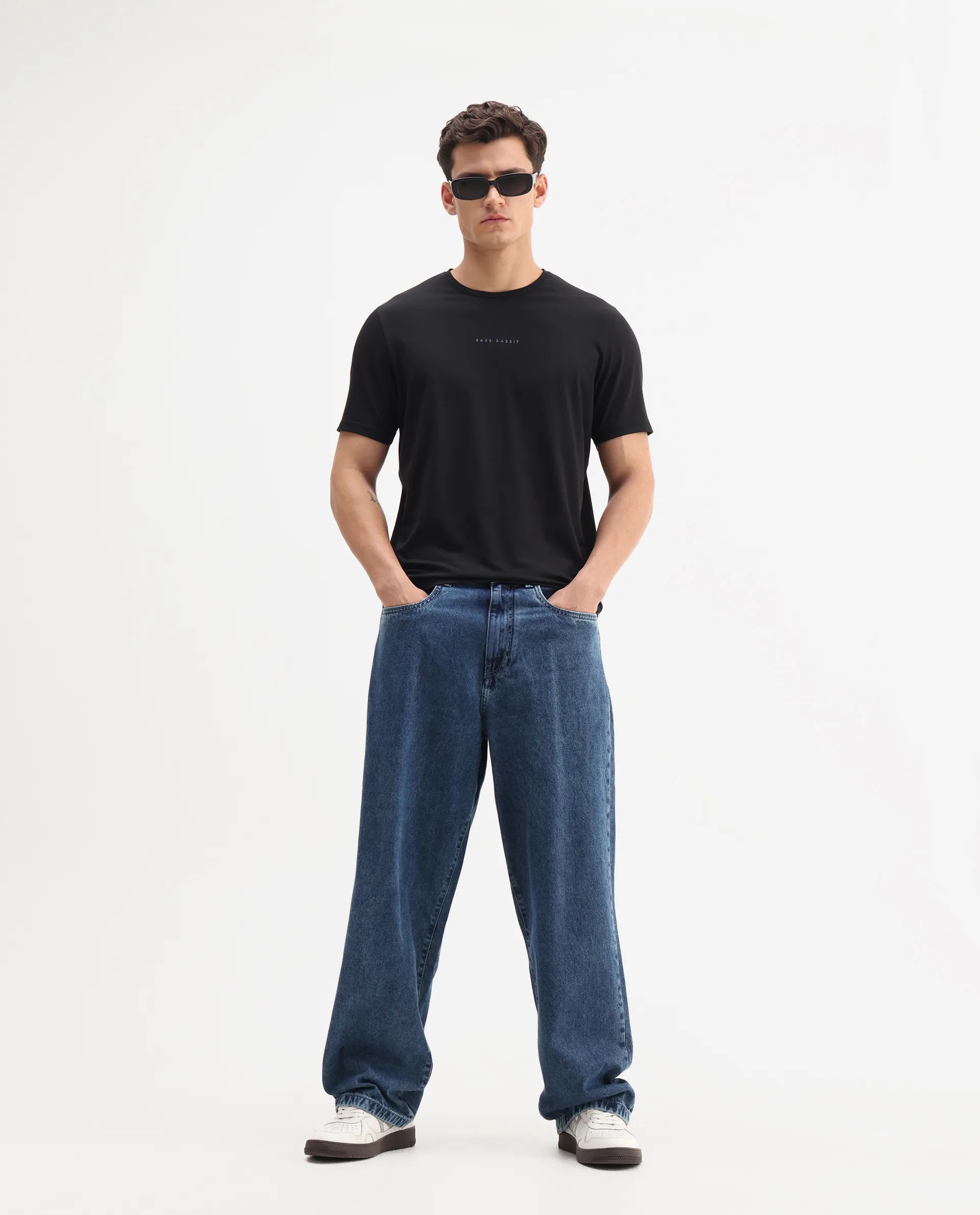 Rare Rabbit Men's Rabbit-25 Black Cotton Blend Graphic Print Regular Fit Half Sleeve Crew Neck T-Shirt