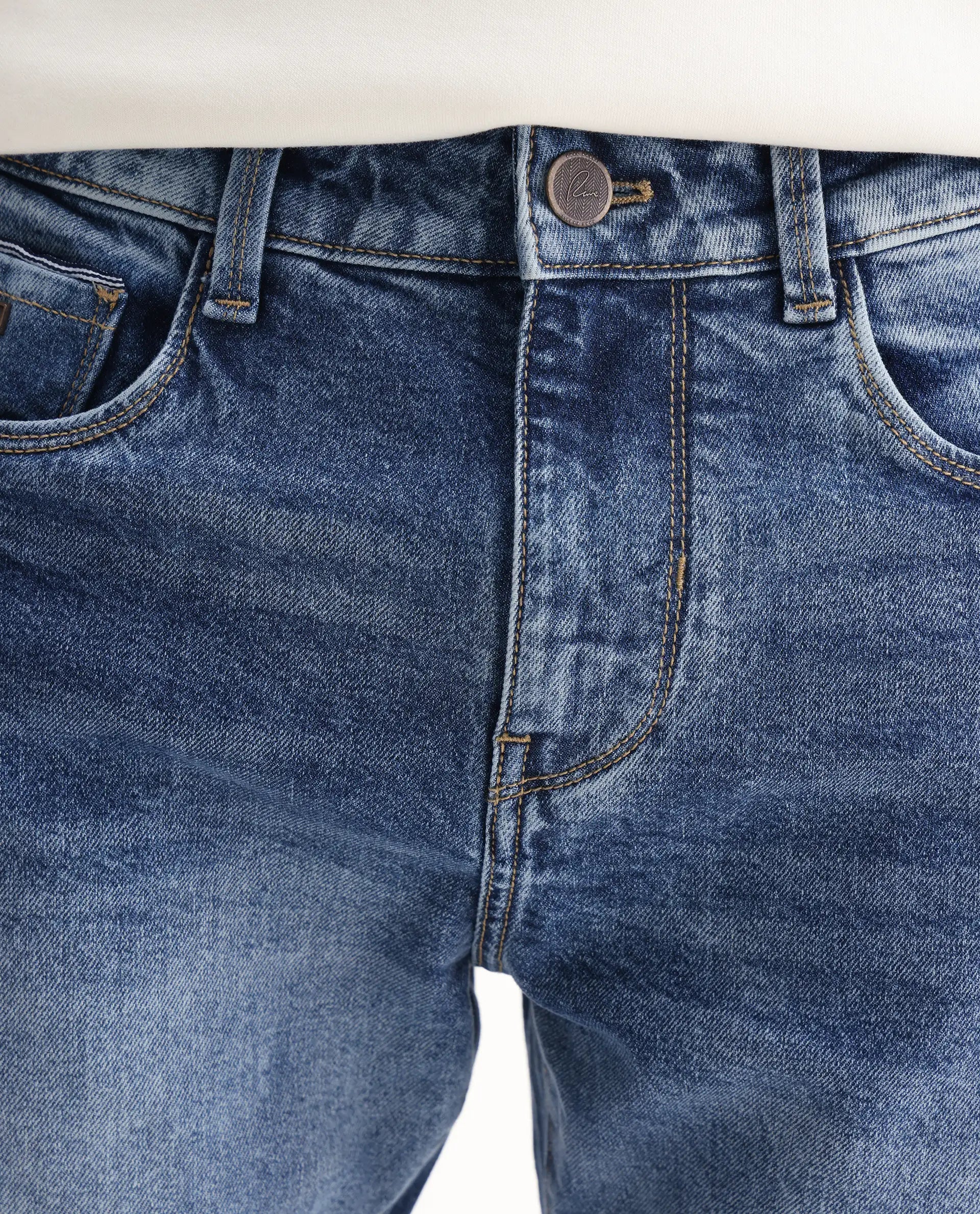 Rare Rabbit Men's Rapos Light Blue Cotton Blend Plain Morris Regular Fit Jeans