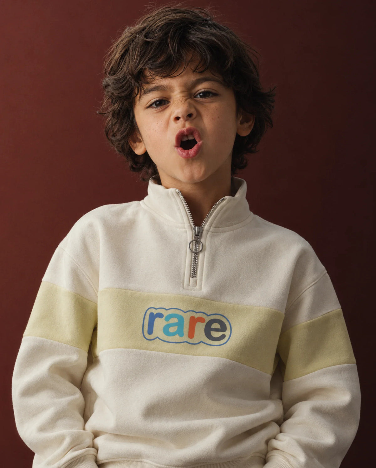 Rare Ones Kids Cloud Off White Cotton Blend Fabric Spread Collar Zipper Closure Regular Sweatshirt