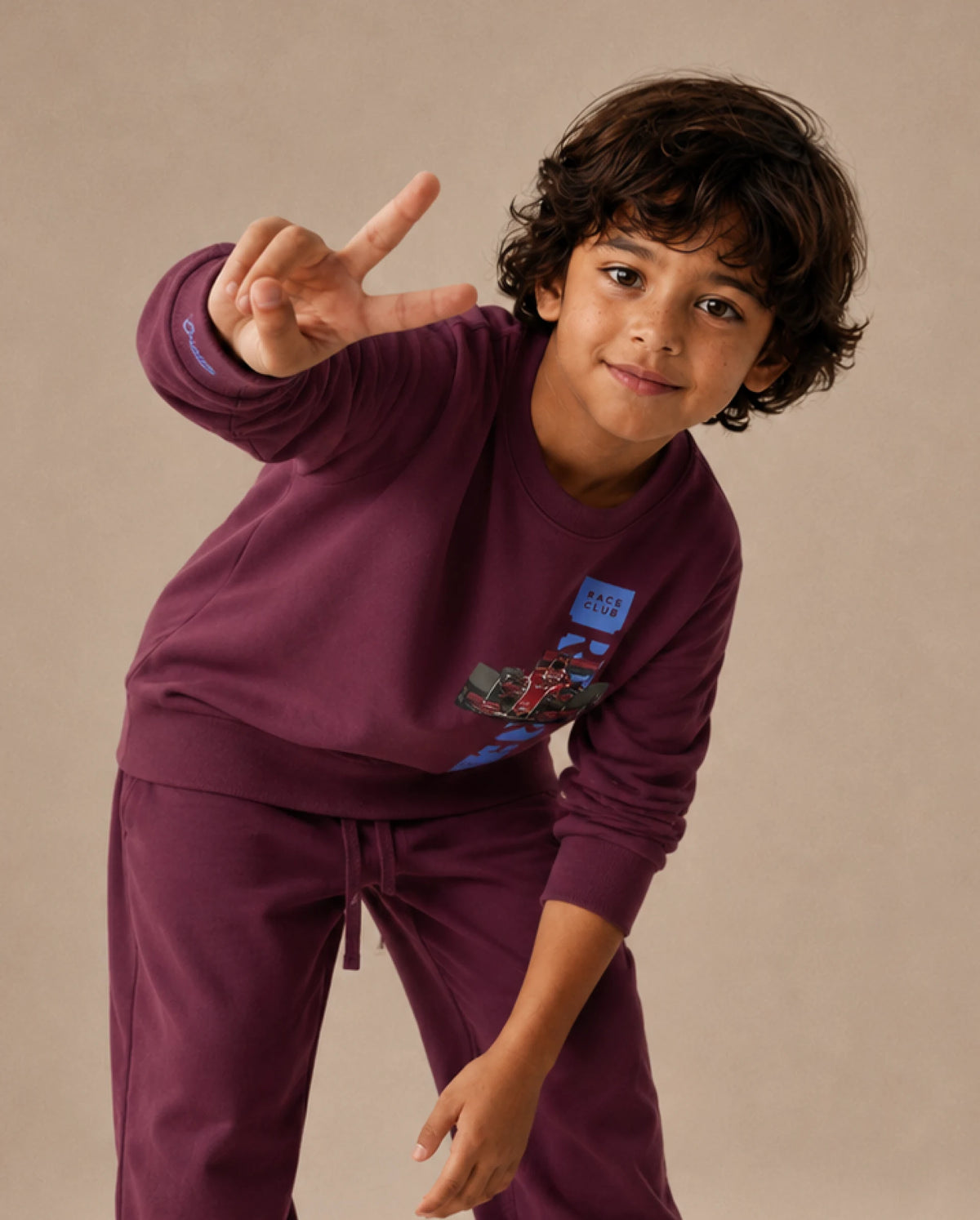 Rare Ones Kids Sohi Maroon Cotton Blend Fabric Crew Neck Pull-On Closure Regular Fit Flock Print Sweatshirt