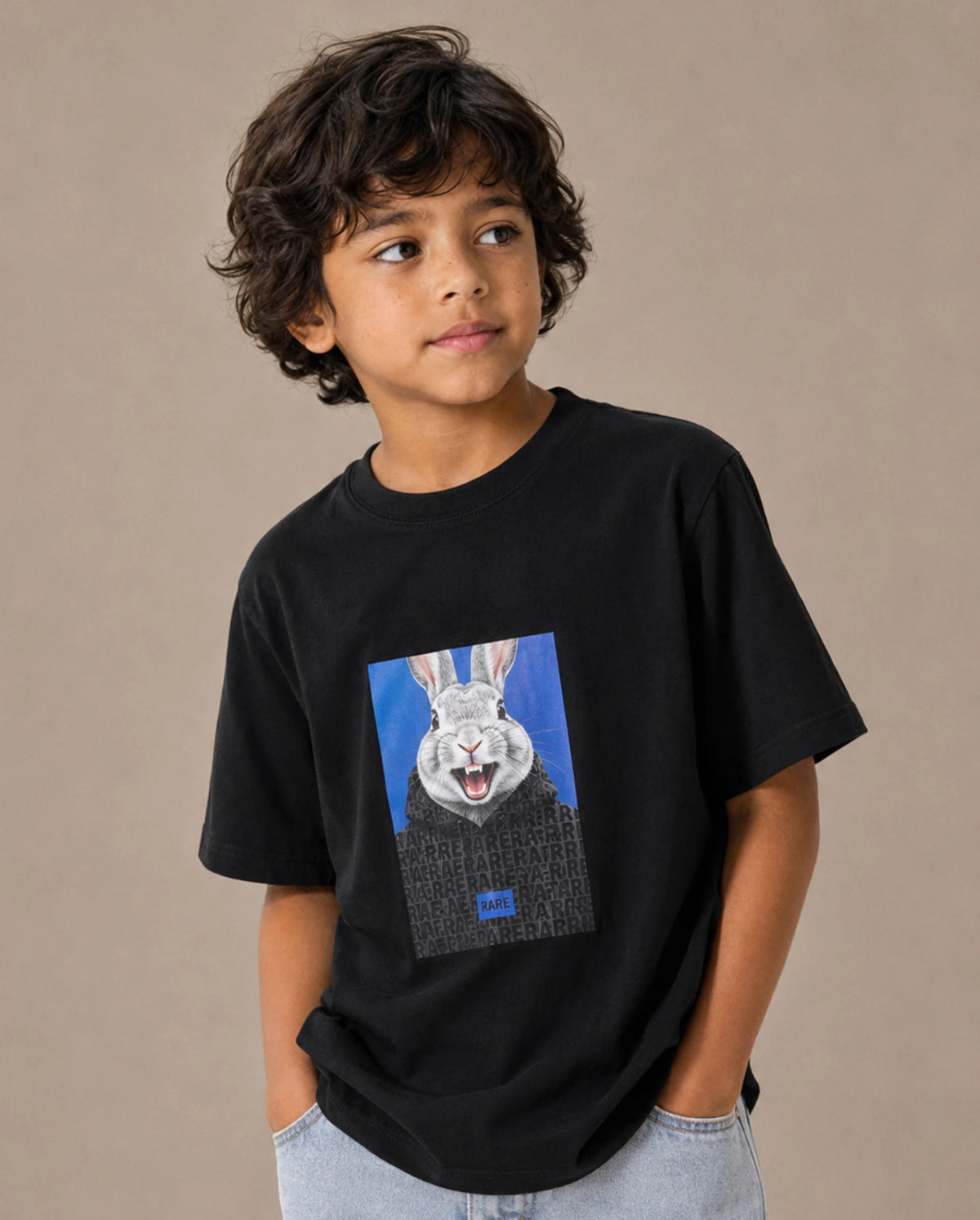 Rare Ones Kids Bunt Black Cotton Blend Fabric Pull-On Closure Regular Fit Graphic Print T-Shirt