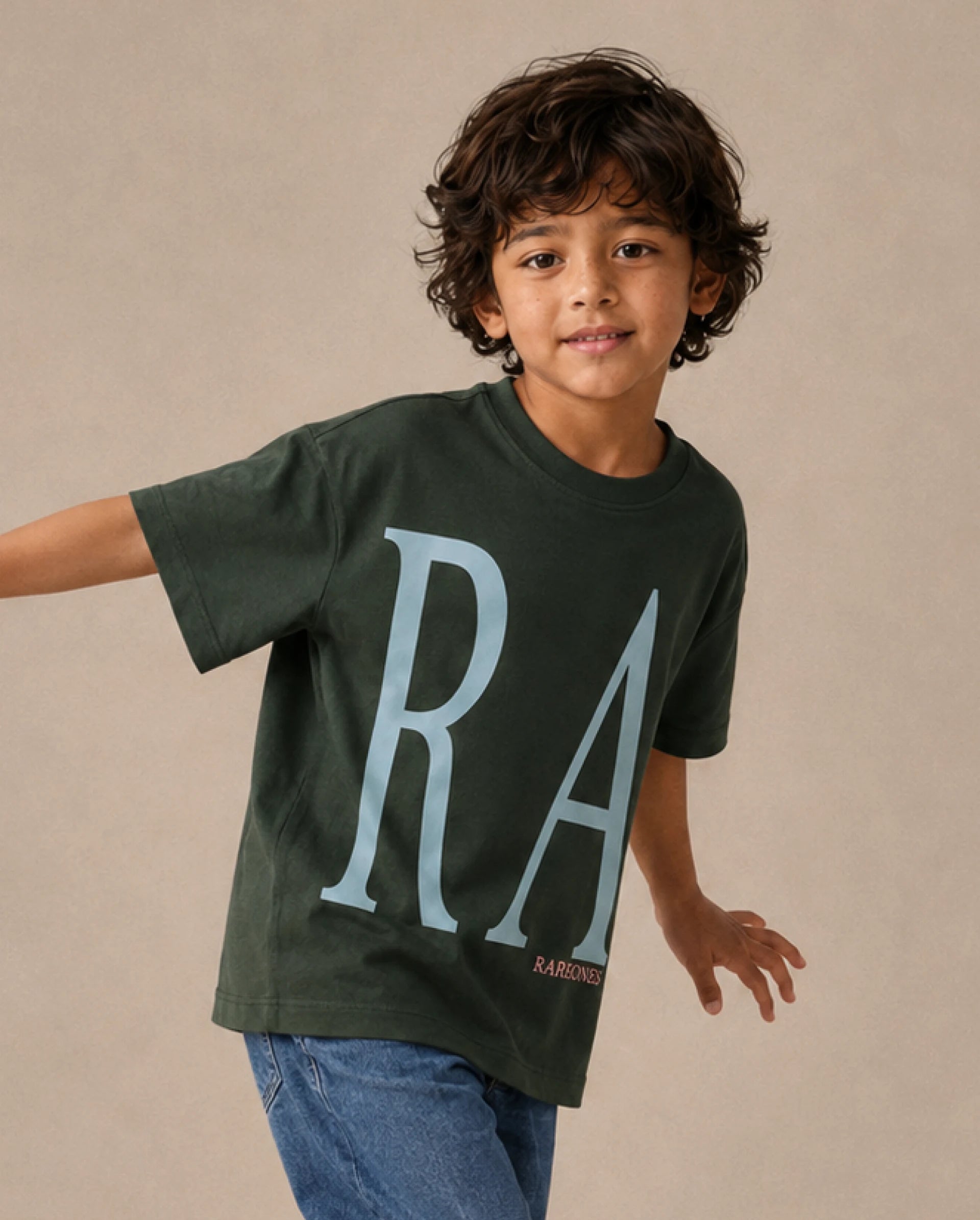 Rare Ones Kids Elton Green Cotton Blend Fabric Pull-On Oversized Fit Printed T-Shirt