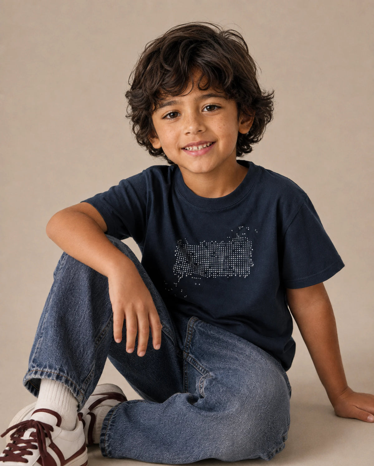 Rare Ones Kids Elyn Navy Cotton Blend Fabric Pull-On Closure Regular Fit Graphic Print T-Shirt