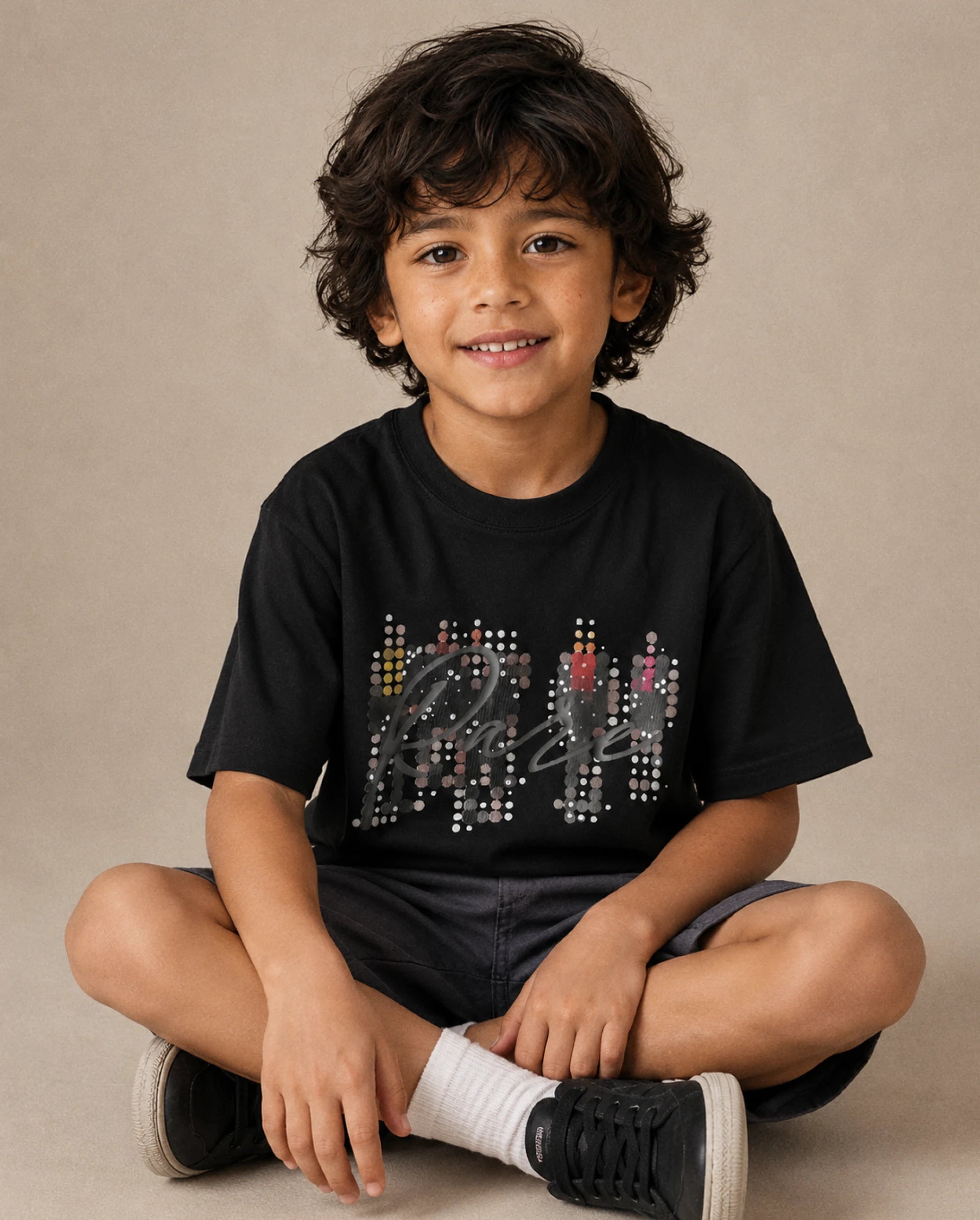 Rare Ones Kids Tive-K Black Cotton Blend Fabric Pull-On Closure Regular Fit Graphic Print T-Shirt