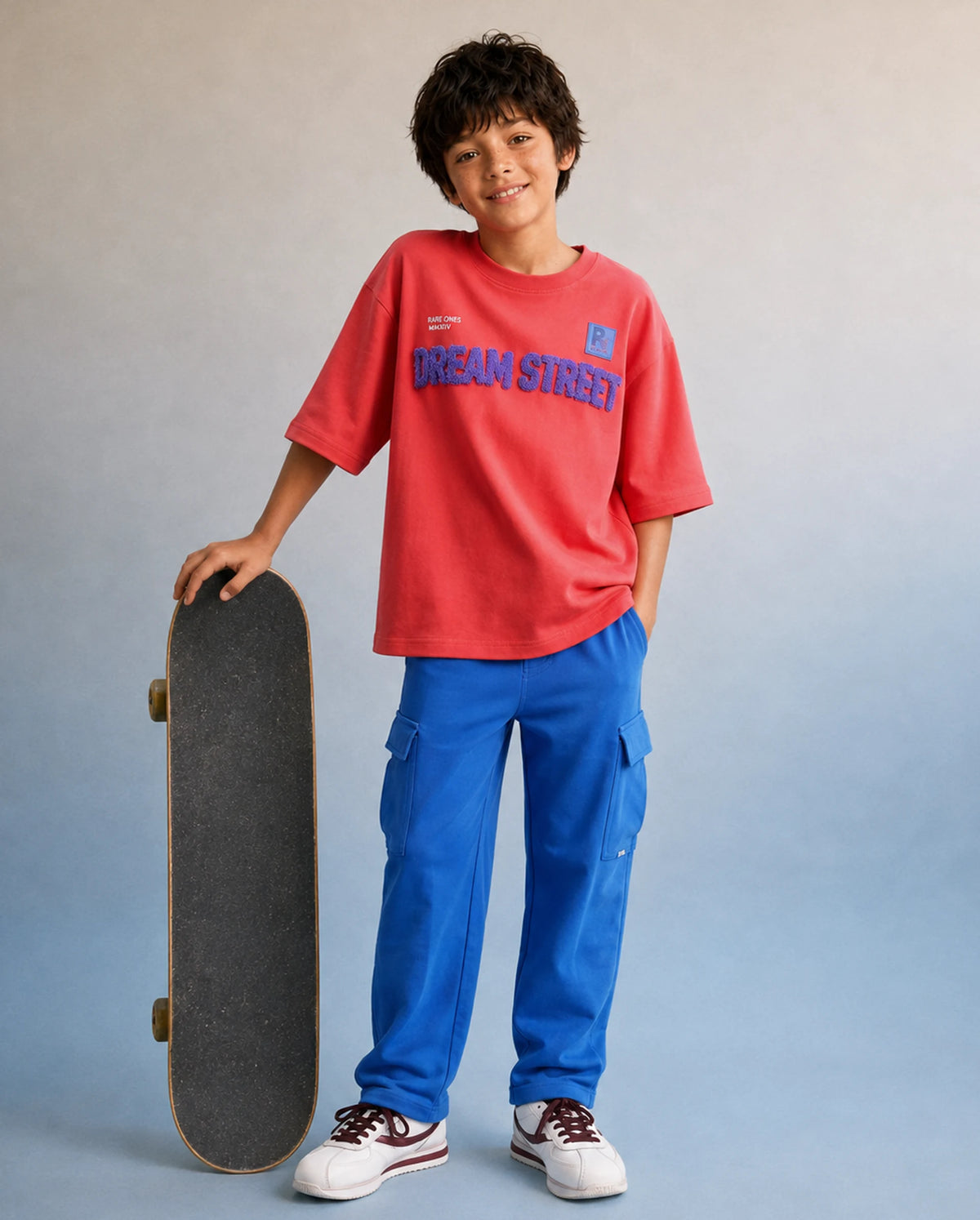 Rare Ones Kids Brody Blue Cotton Fabric Drawstring Closure Regular Plain Track Pant