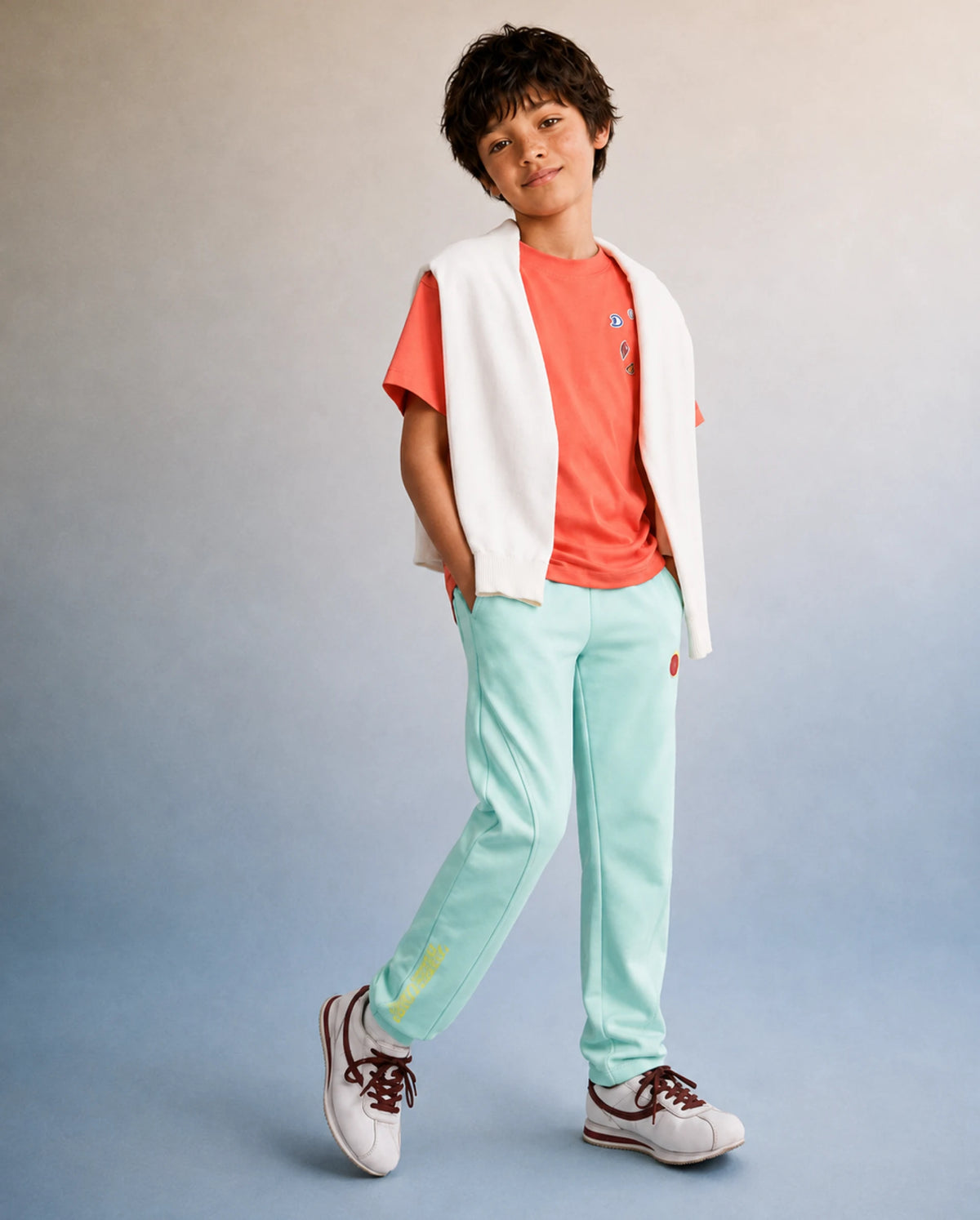 Rare Ones Kids Ronda Turq Cotton Blend Fabric Drawstring Closure Carrot Plain Track Pant