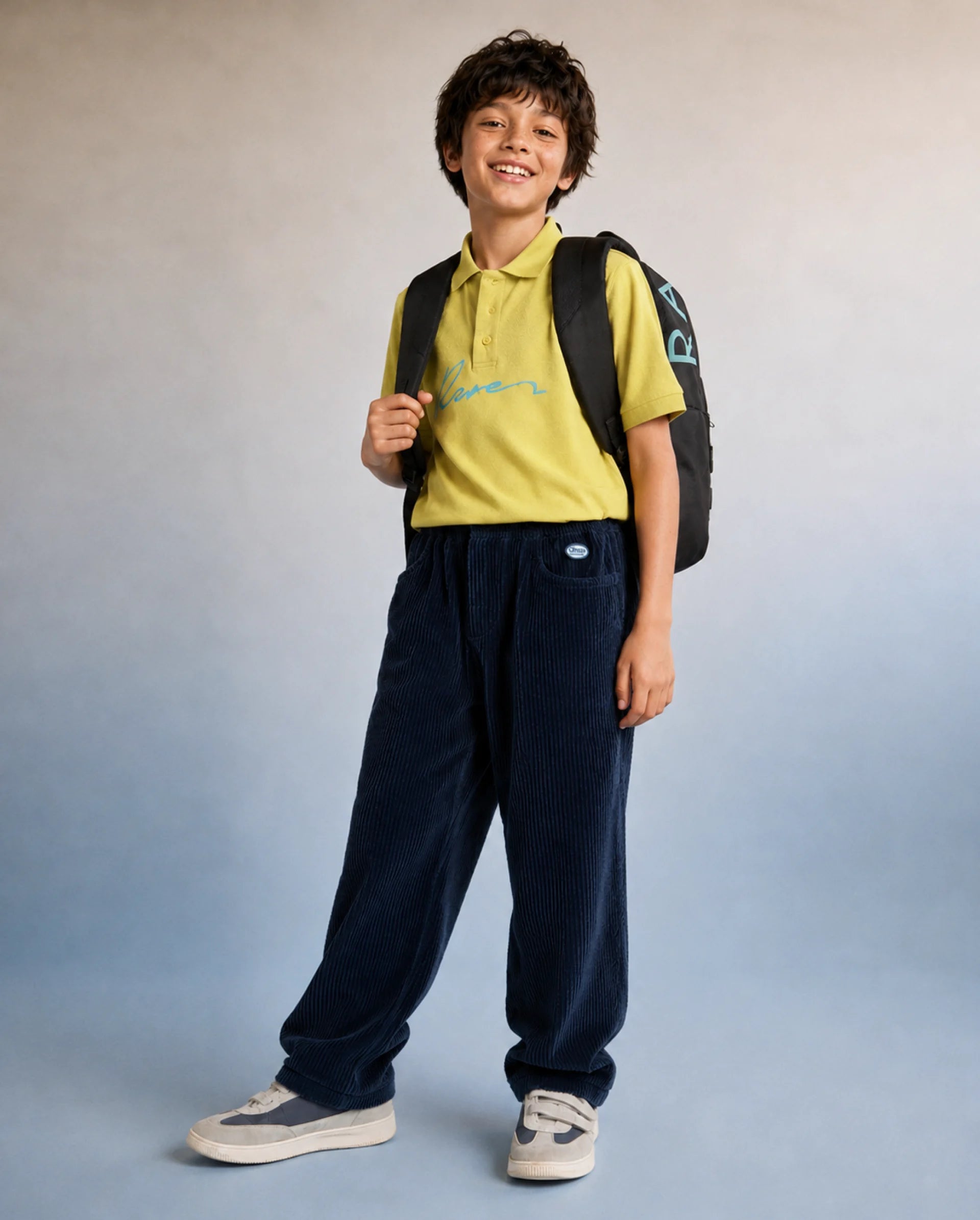 Rare Ones Kids Caro-T Navy Cotton Fabric Button And Zip Closure Regular Fit Plain Trouser