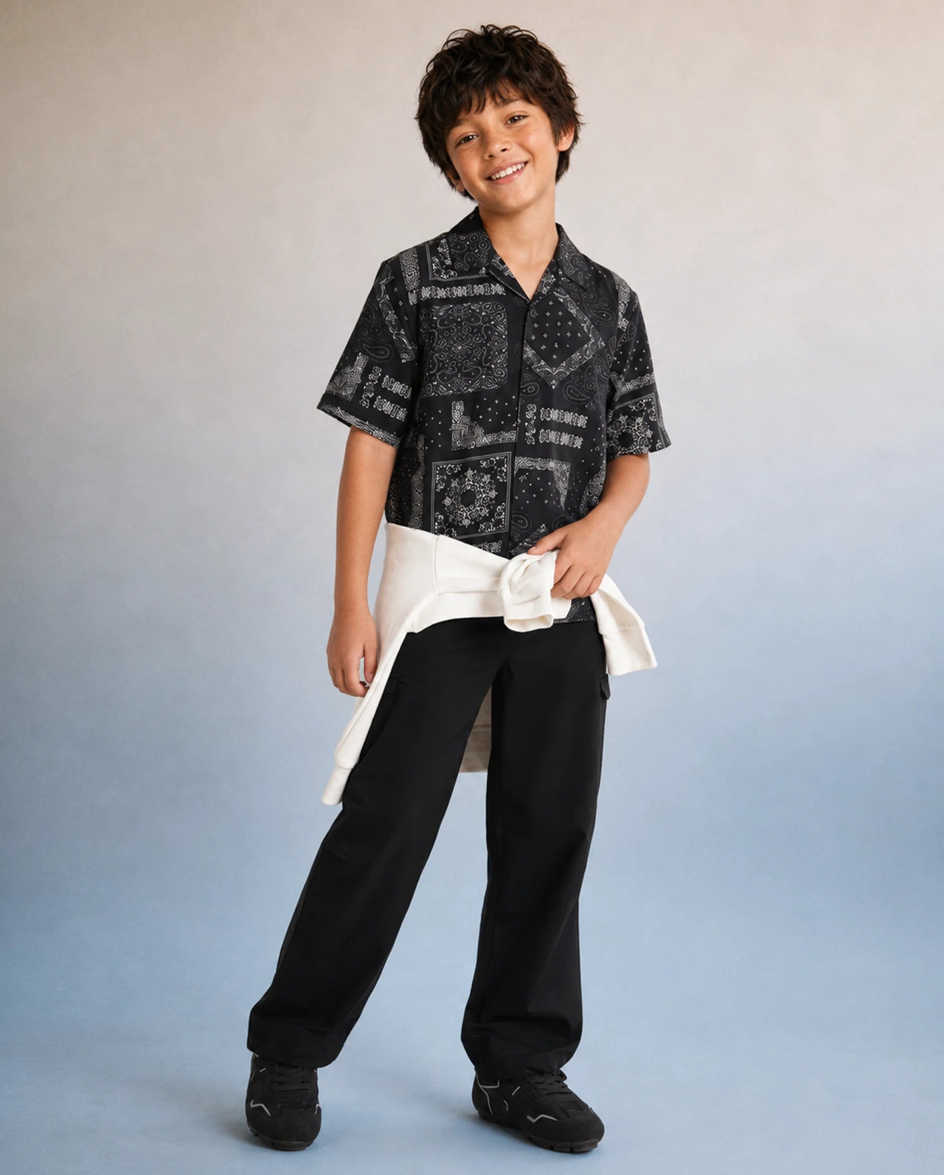 Rare Ones Kids Garet-B Black Cotton Blend Fabric Drawstring Closure Parachute Fit Plain Trouser