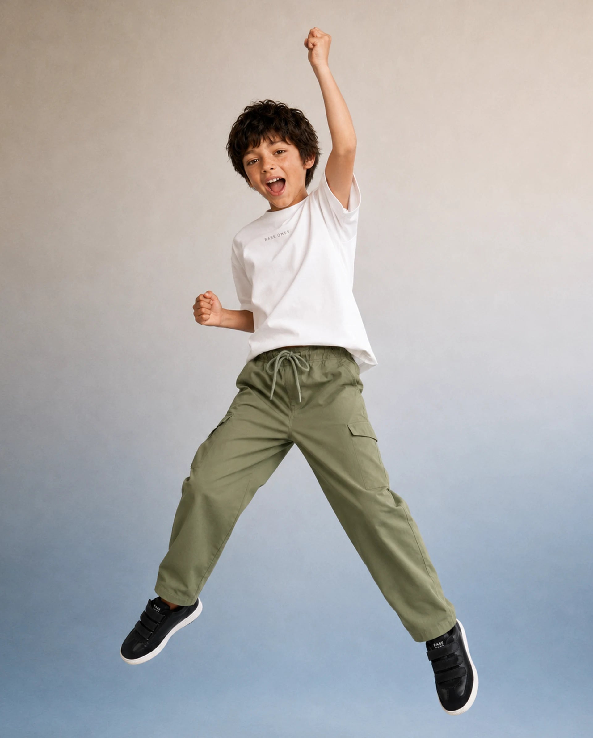 Rare Ones Kids Garet-B Olive Cotton Blend Fabric Drawstring Closure Parachute Fit Plain Trouser