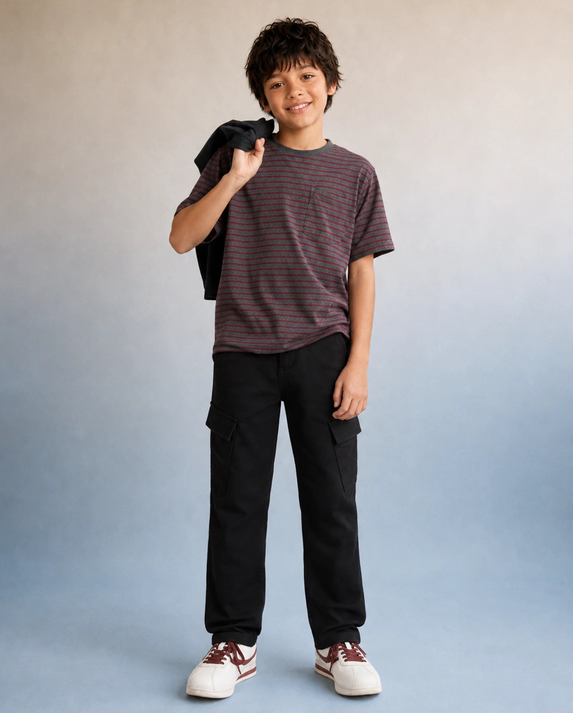 Rare Ones Kids Presso-K-Aw-26 Black Cotton Fabric Button And Zipper Closure Cargo Trouser