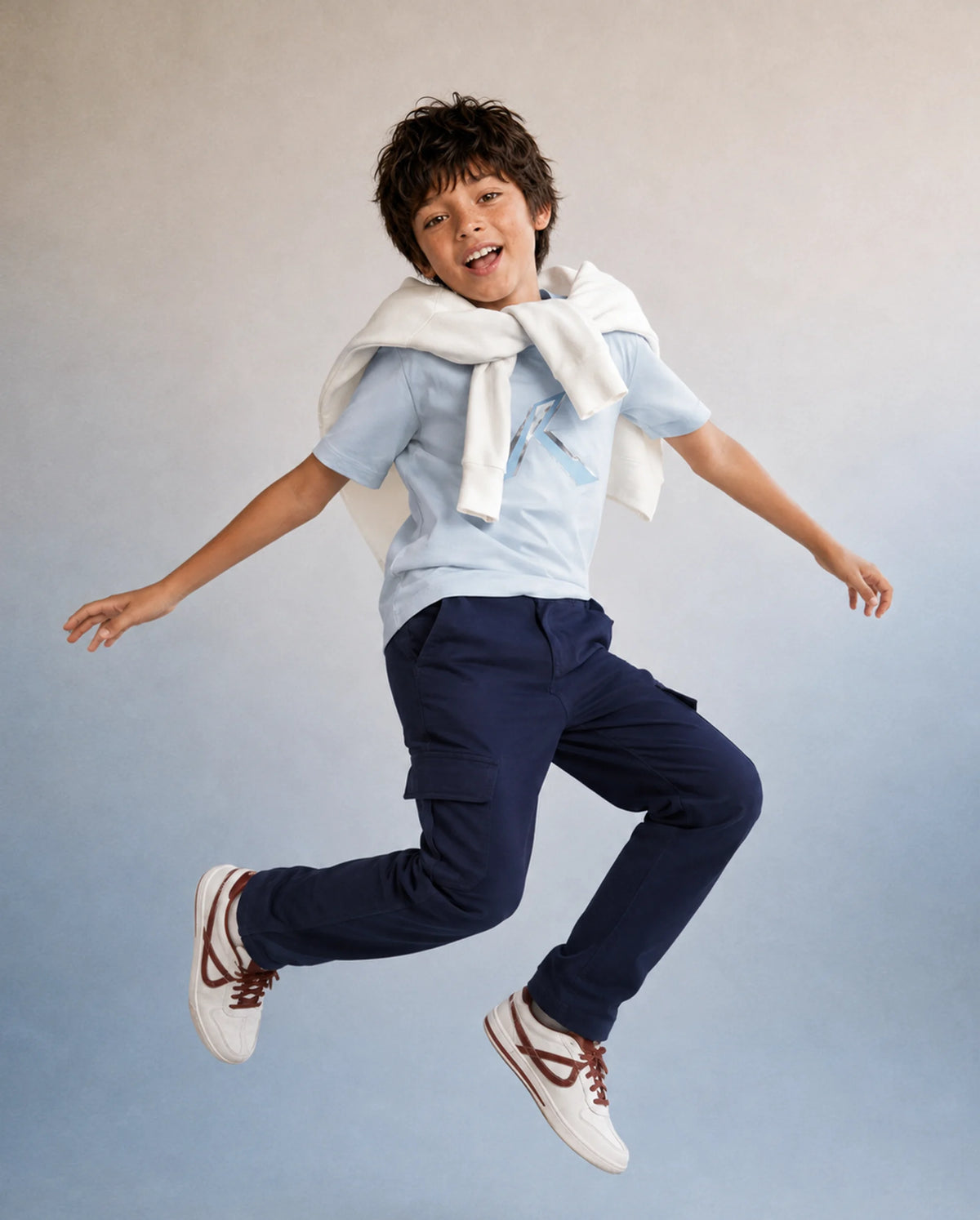 Rare Ones Kids Presso-K-Aw-26 Dark Navy Cotton Fabric Button And Zipper Closure Cargo Trouser