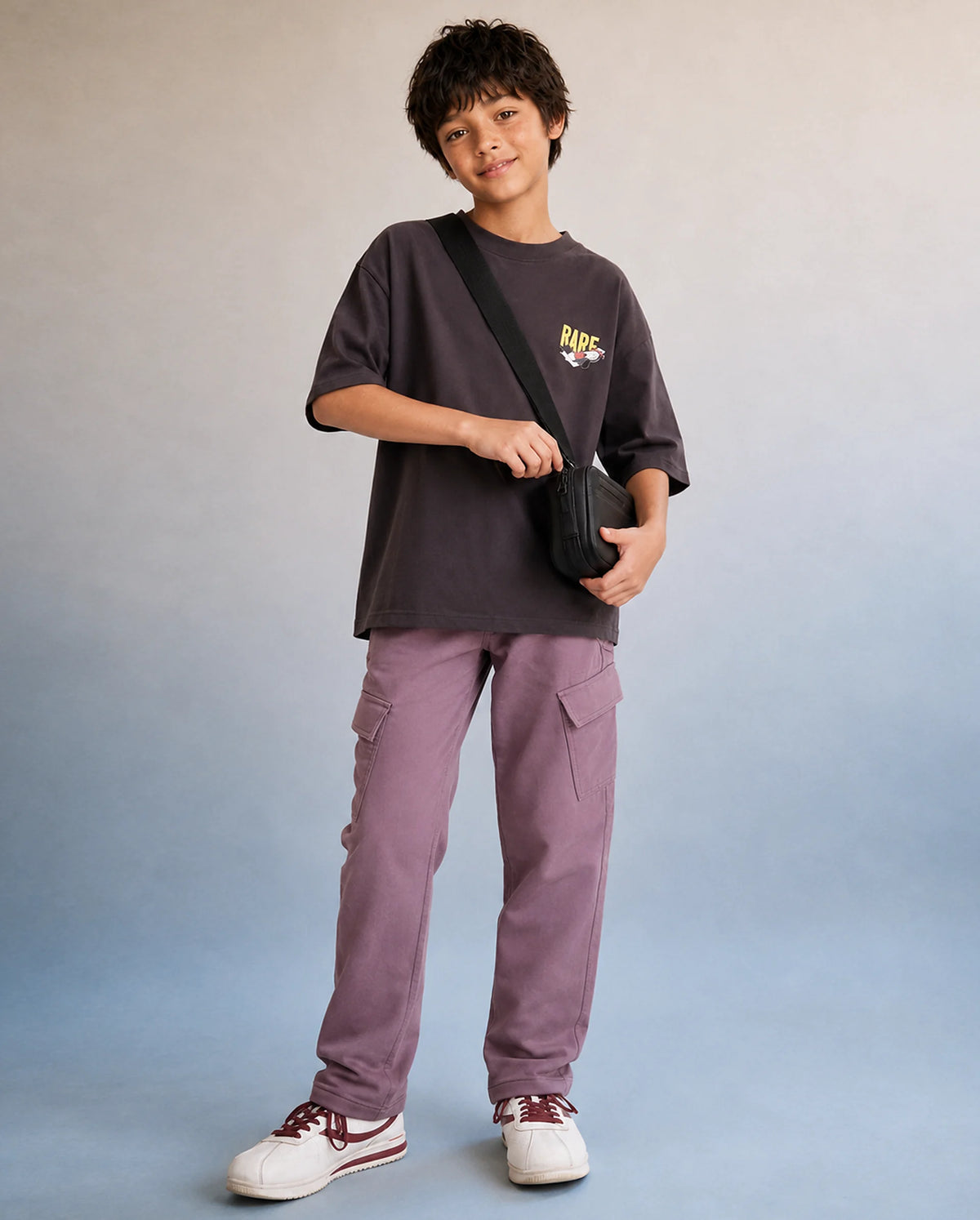 Rare Ones Kids Presso-K-Aw-26 Dusky Pink Cotton Fabric Button And Zipper Closure Cargo Trouser