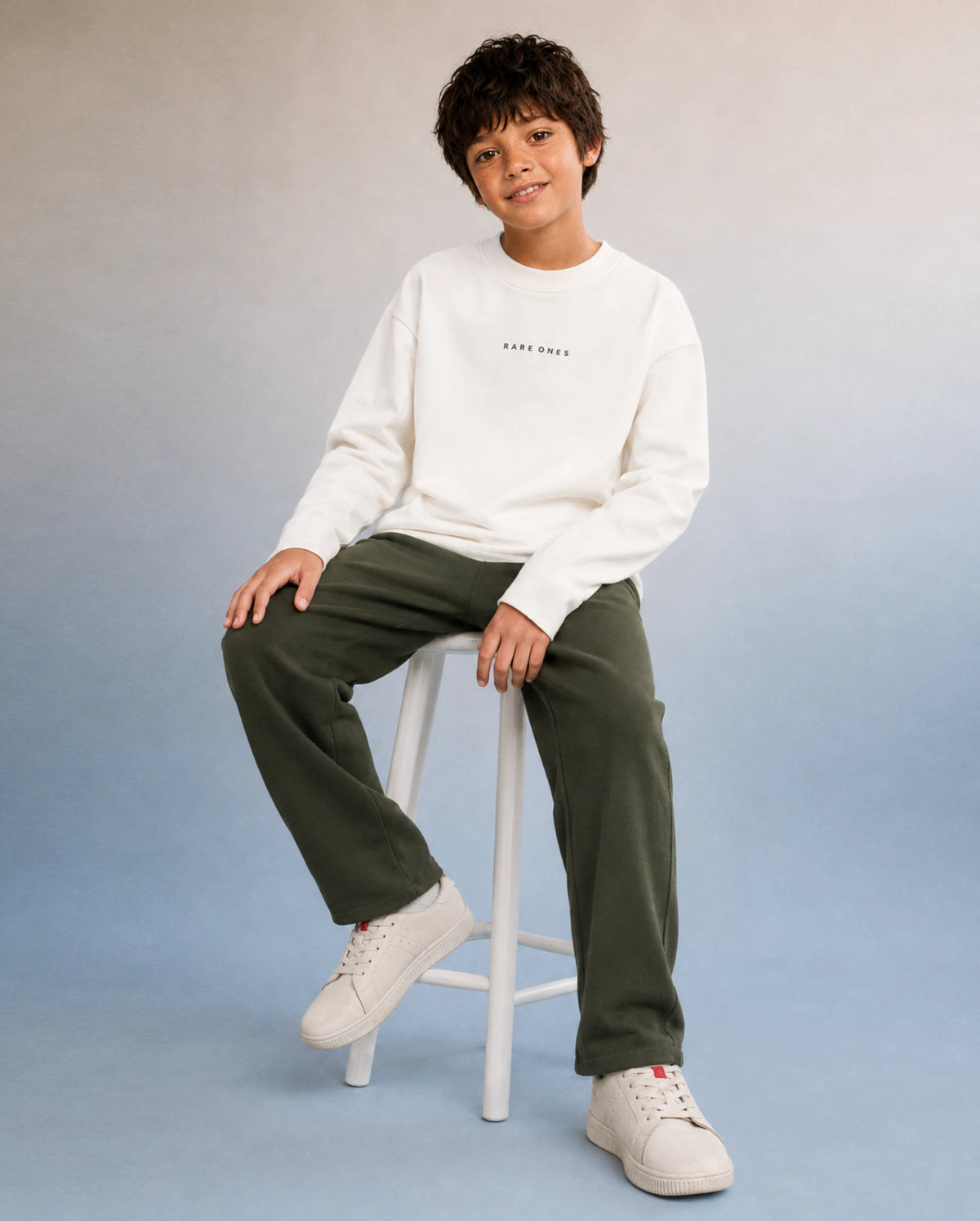 Rare Ones Kids Spoke-K-Aw26 Dark Olive Cotton Blend Fabric Button And Zipper Closure Slim Trouser