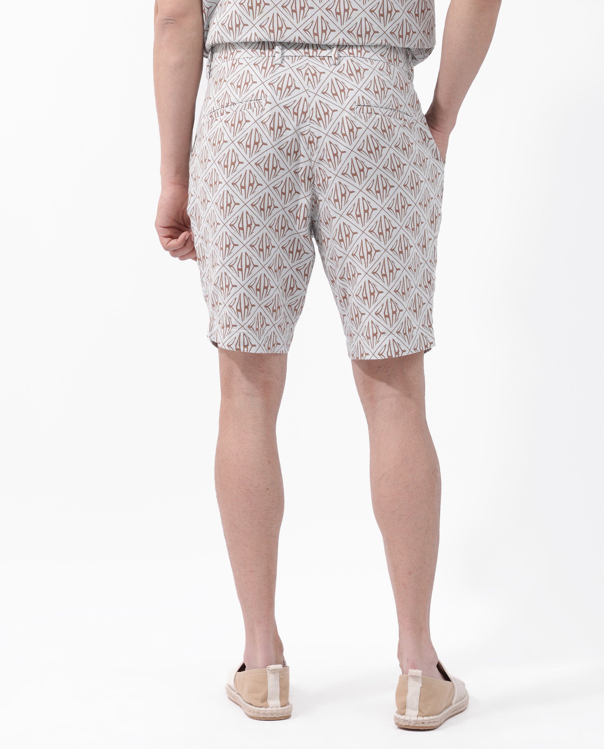 Rare Rabbit Mens Raron Pastel Blue Double Layer Cotton Monogram Print Shorts