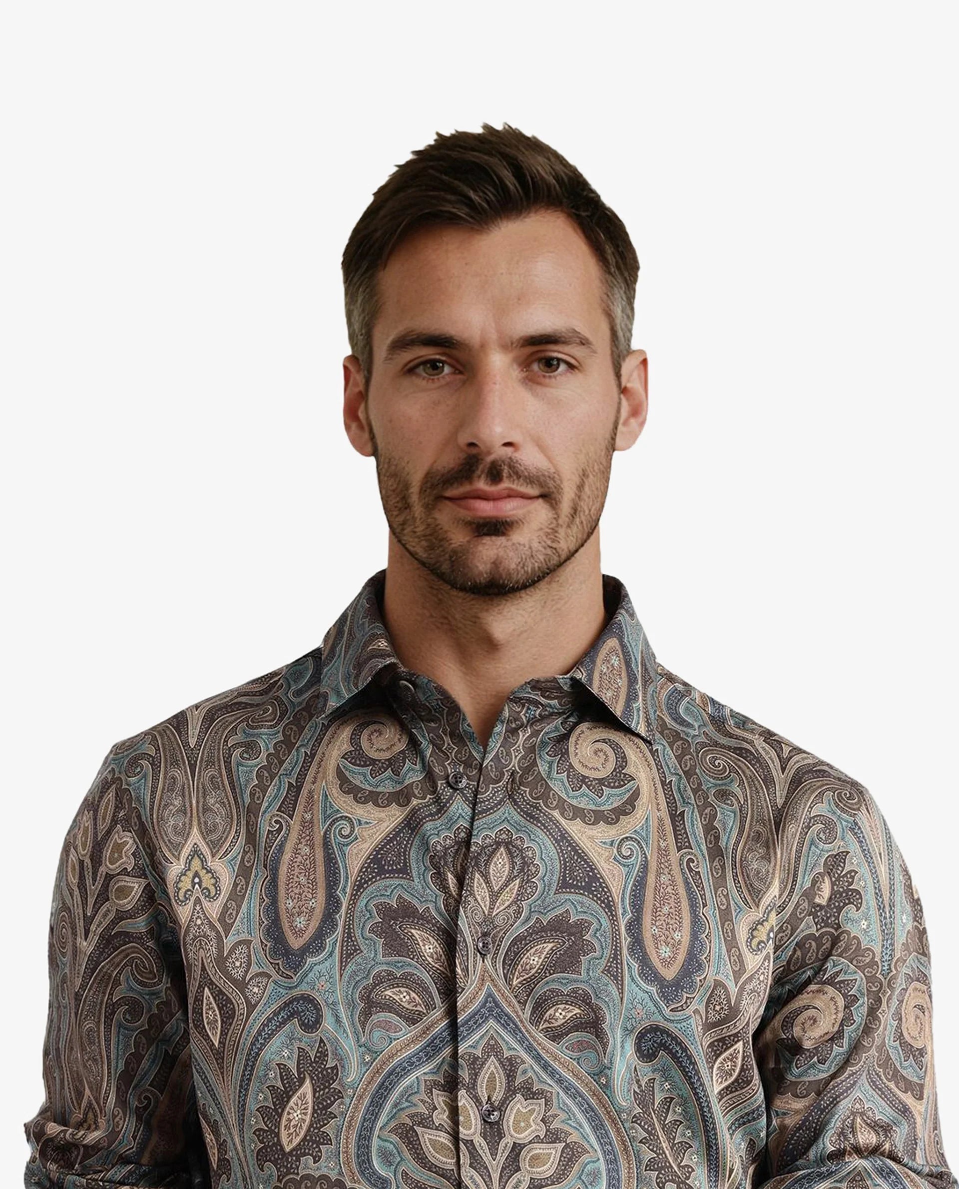 Rare Rabbit Men Rave Green Full Sleeve Regular Fit Paisley Print Shirt