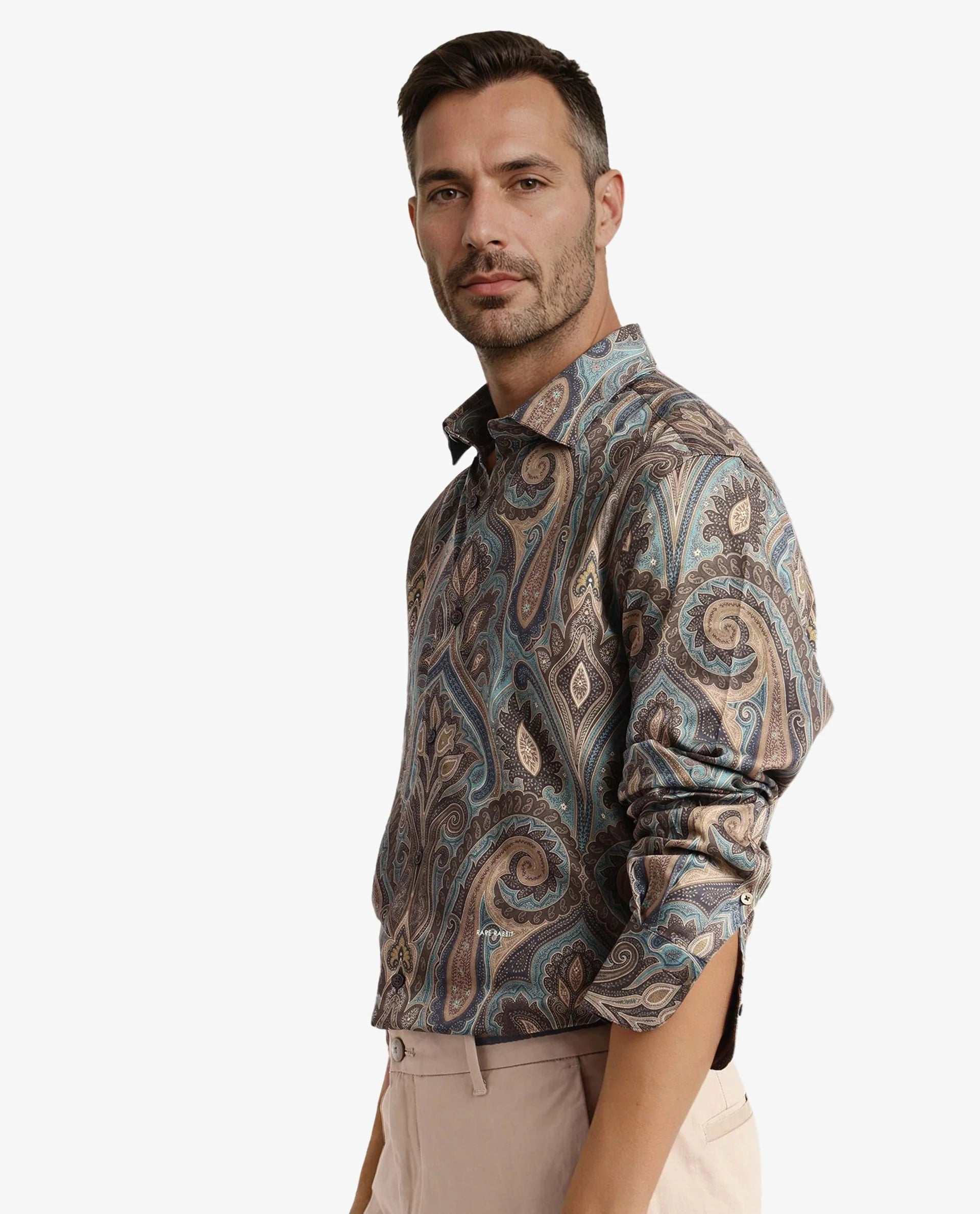 Rare Rabbit Men Rave Green Full Sleeve Regular Fit Paisley Print Shirt