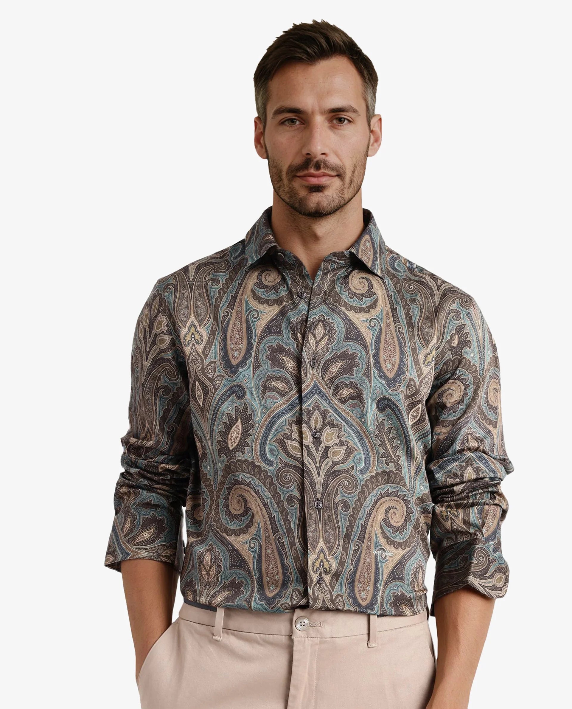 Rare Rabbit Men Rave Green Full Sleeve Regular Fit Paisley Print Shirt