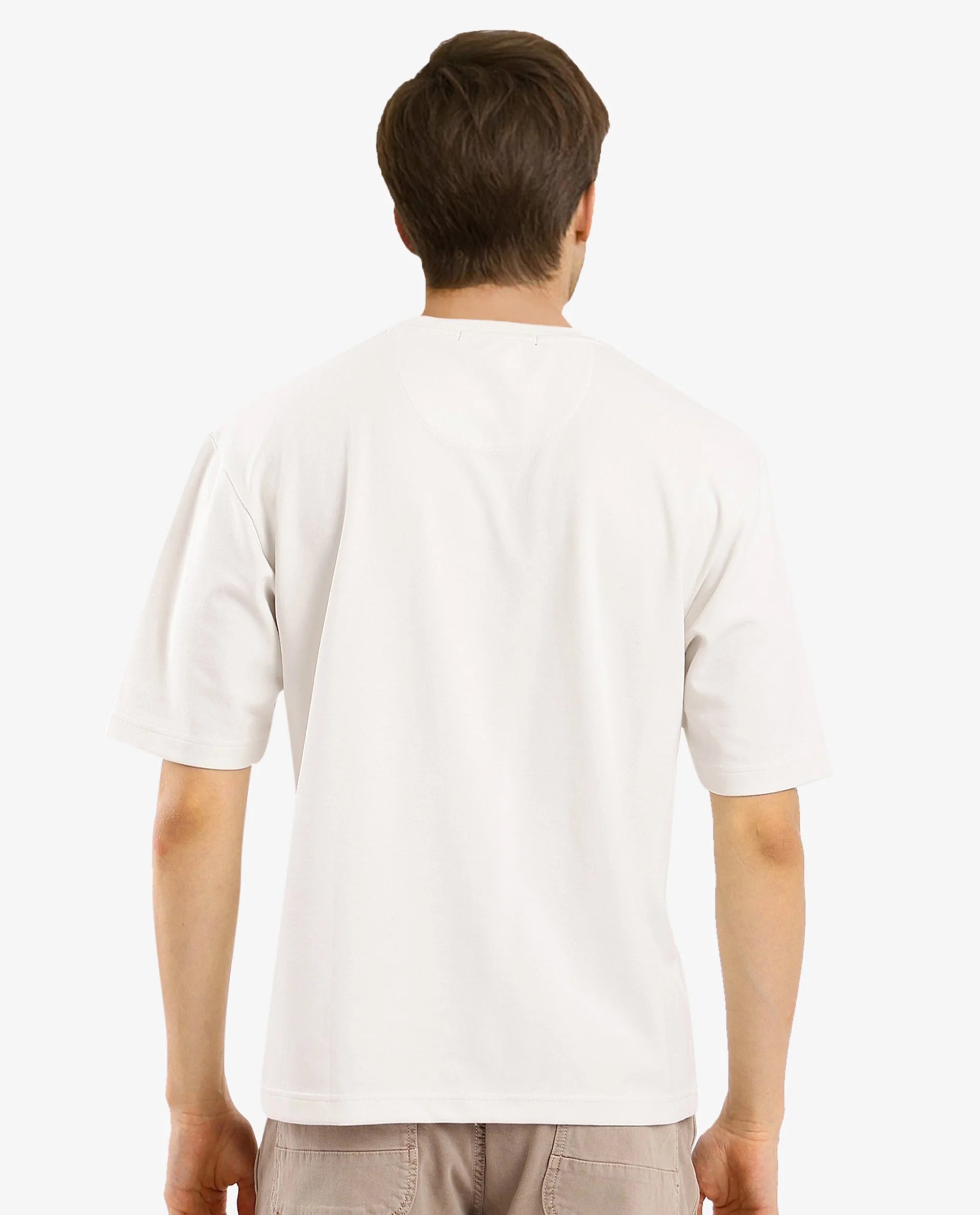 Rare Rabbit Men Raydo Off White Cotton Polyester Fabric Short Sleeve Crew Neck Boxy Fit Graphic Print T-Shirt