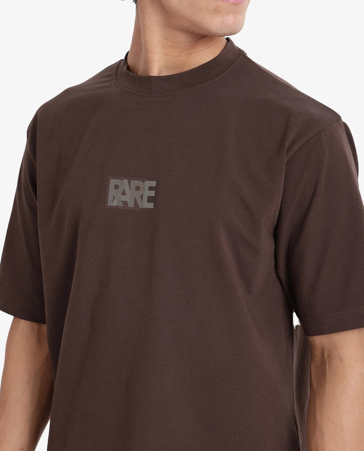 Rare Rabbit Men Reborn-T Brown Cotton Fabric Short Sleeve Crew Neck Oversized Fit Graphic Print T-Shirt