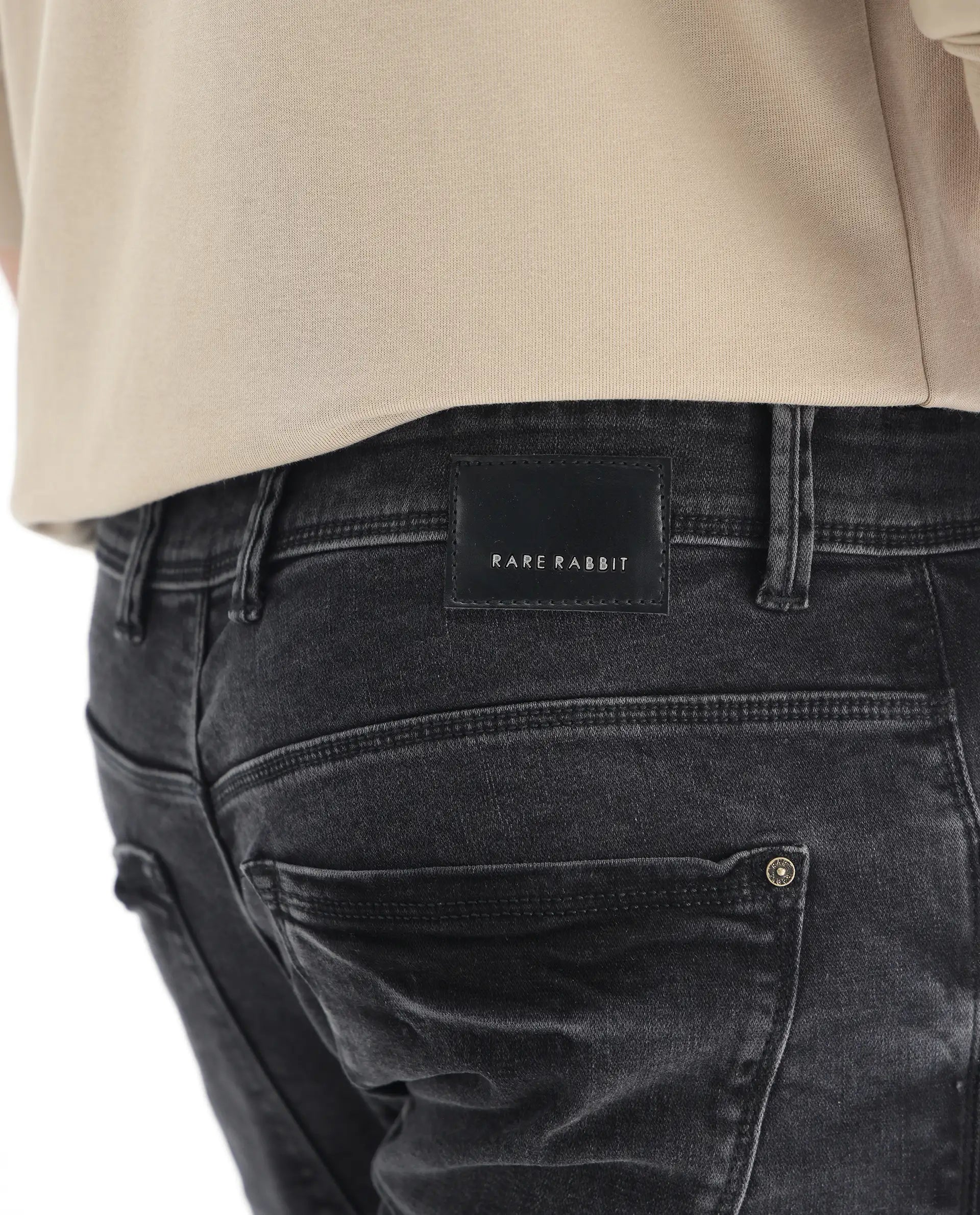 Rare Rabbit Men's Reney Black Cotton Plain Hawk Slim Fit Jeans